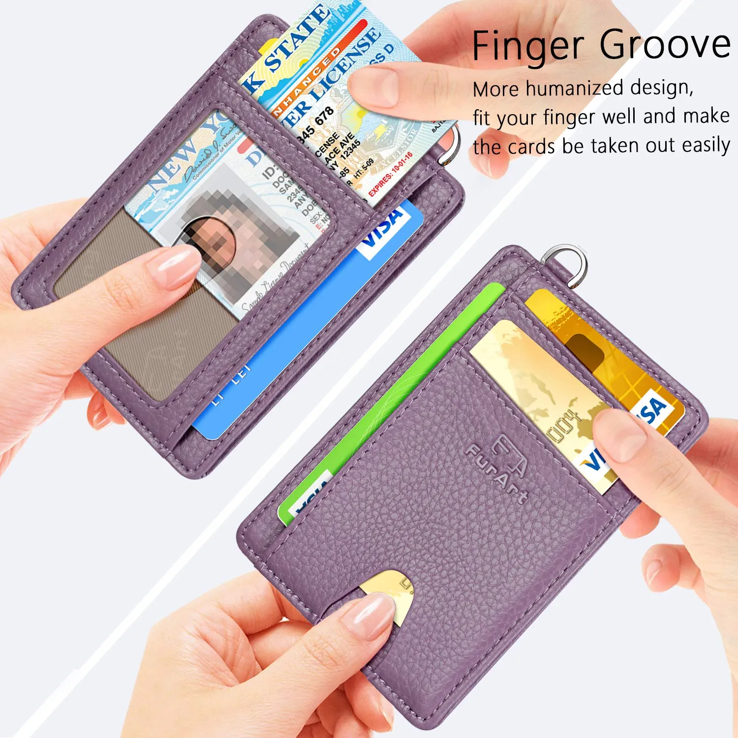FurArt Porta Carte di Credito RFID Slim, Litchi Lavanda - immagine 3