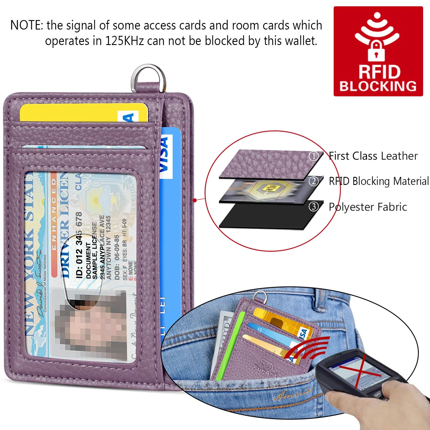 FurArt Porta Carte di Credito RFID Slim, Litchi Lavanda - immagine 5