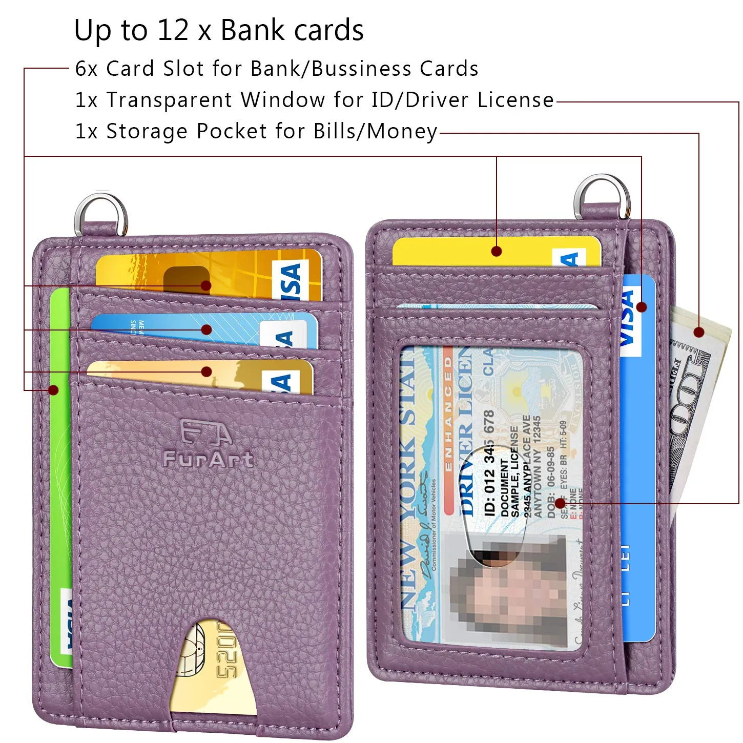 FurArt Porta Carte di Credito RFID Slim, Litchi Lavanda - immagine 6
