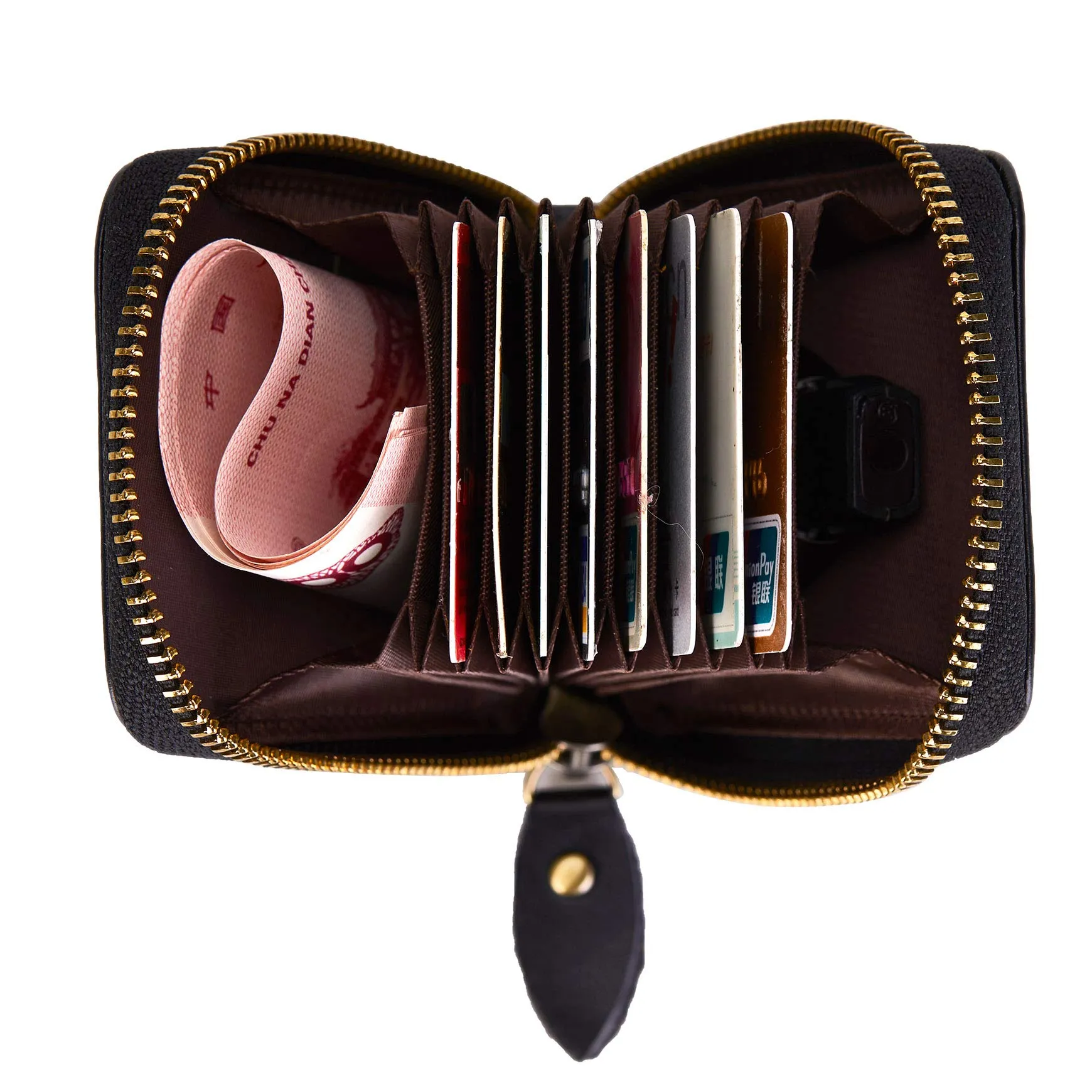 BRASS TACKS Leathercraft Portafoglio Portacarte in Vera Pelle con Protezione RFID, 13 Scomparti e Cerniera, Slim Compatto per Donna e Uomo - immagine 3
