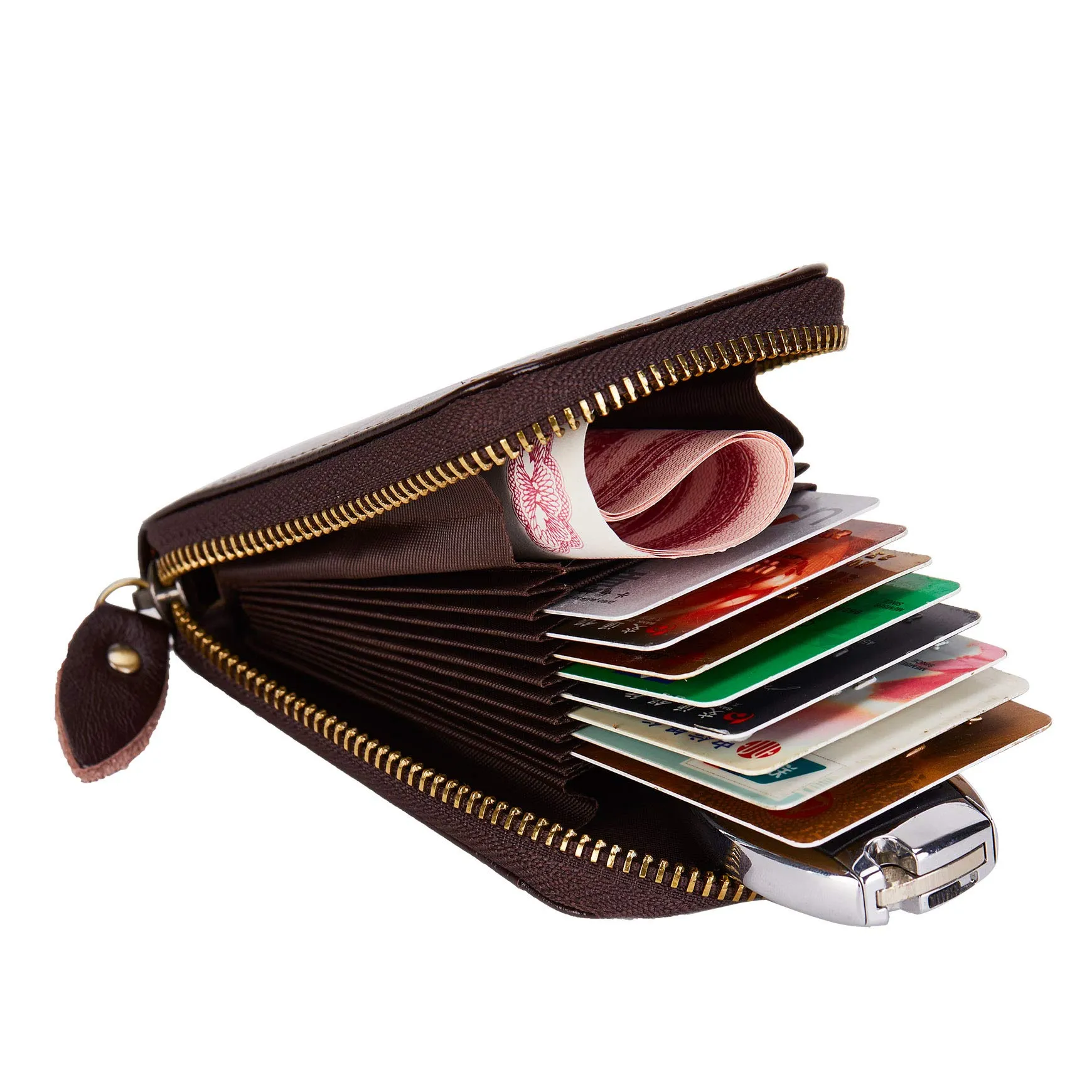 BRASS TACKS Leathercraft Portacarte in Vera Pelle con Protezione RFID e Cerniera, 13 Scomparti, BTPS007 - immagine 4