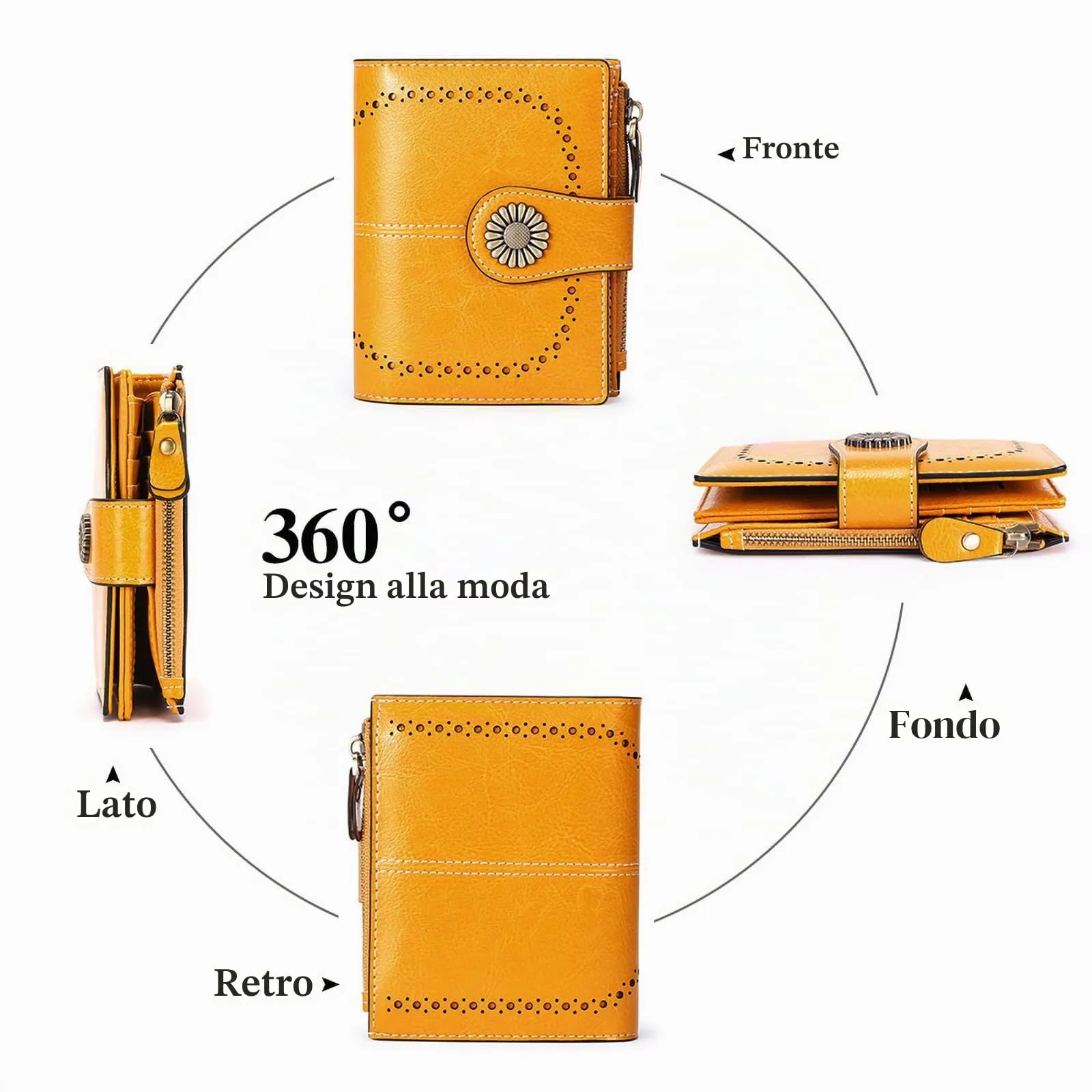 SENDEFN Portafoglio Donna in Pelle con Blocco RFID, 16 Scomparti per Carte, 2 Finestre di Identificazione e Tasca con Cerniera - immagine 3