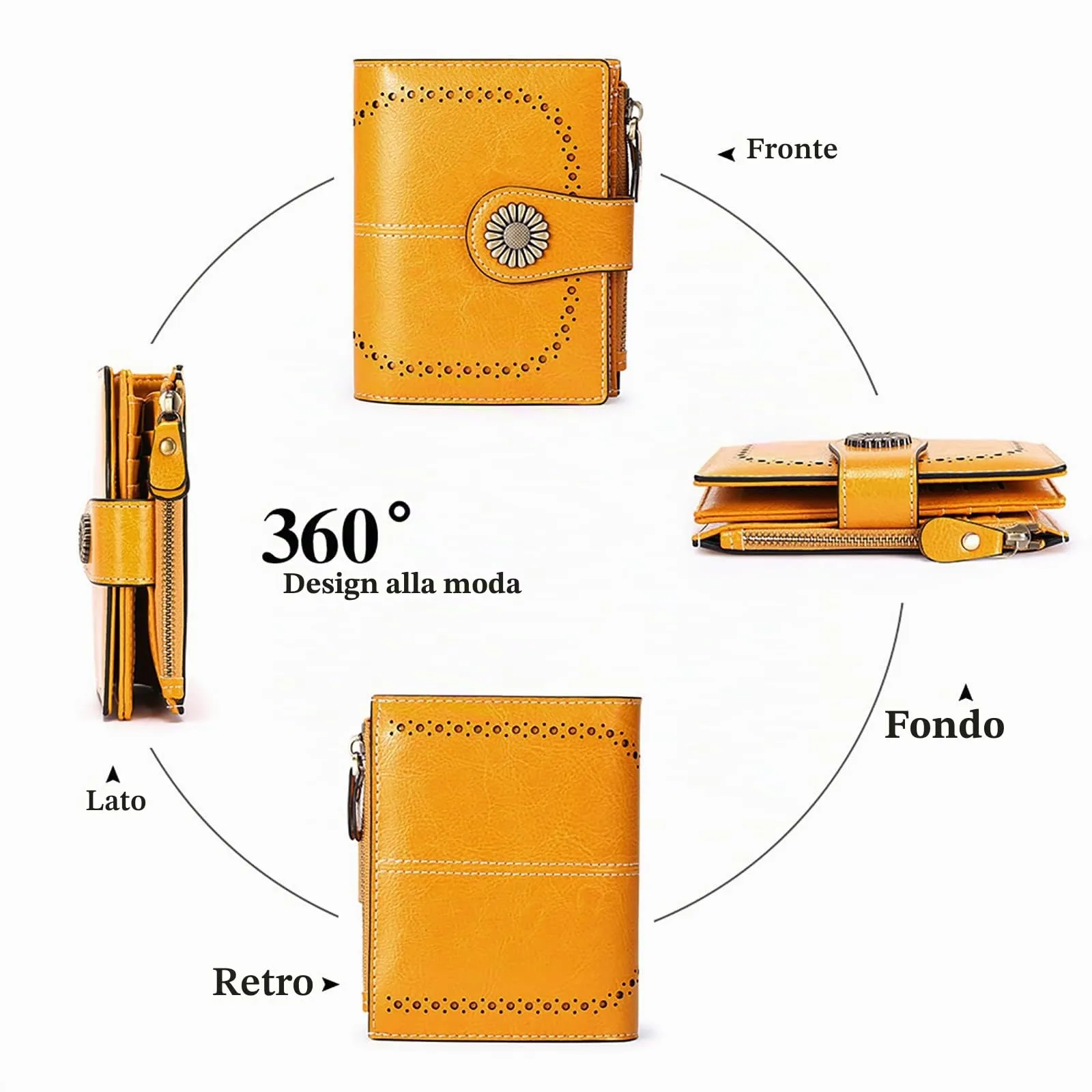 SENDEFN Portafoglio Donna in Pelle con Blocco RFID, 16 Scomparti per Carte, 2 Finestre di Identificazione e Tasca con Cerniera - immagine 7