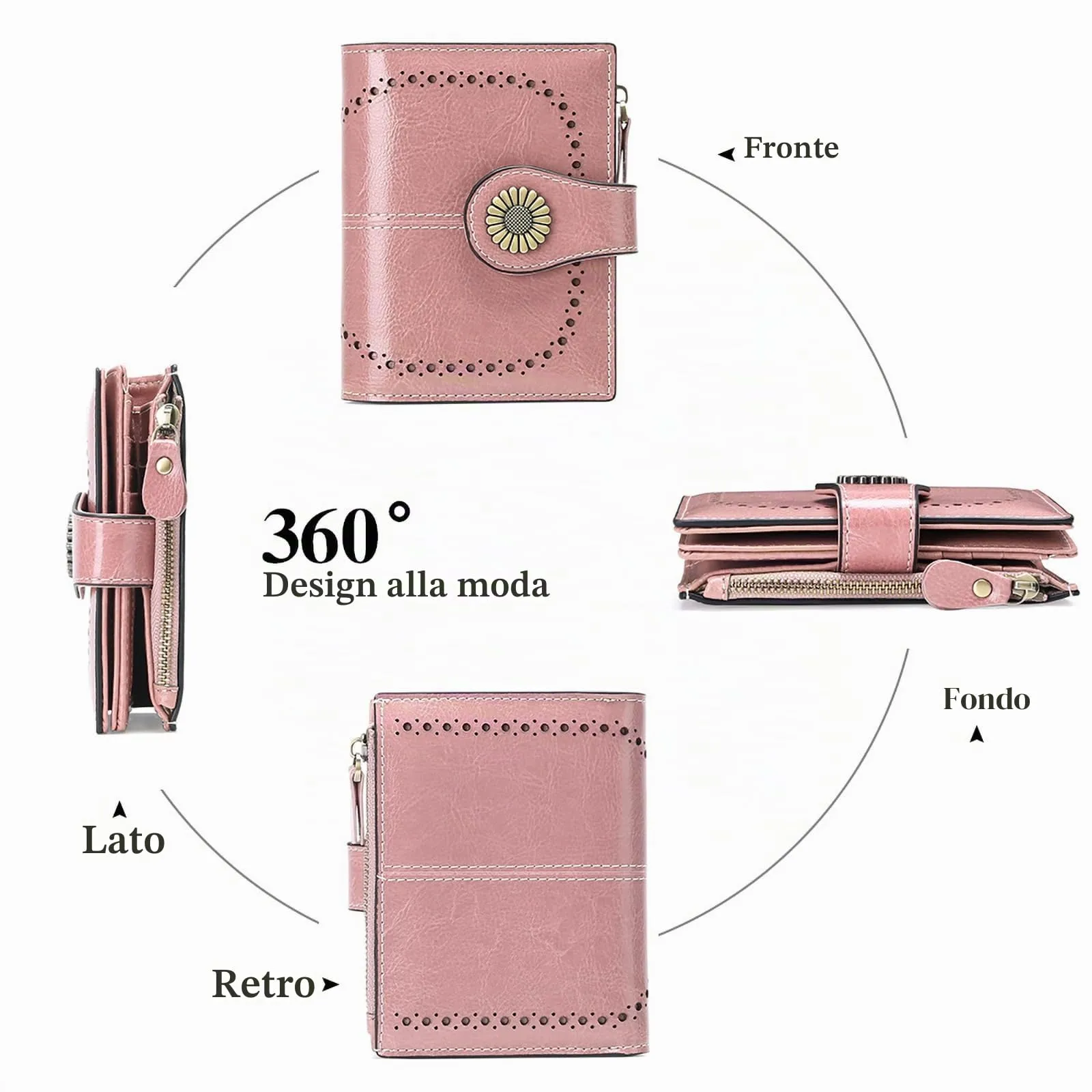 SENDEFN Portafoglio Donna in Pelle con Blocco RFID, 16 Scomparti per Carte, 2 Finestre di Identificazione e Tasca con Cerniera - immagine 3