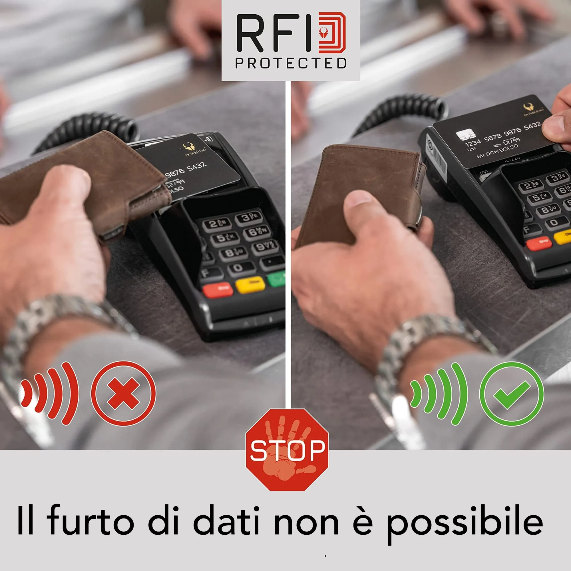 DONBOLSO Portafoglio NextGen in Pelle Saffiano Nero, Protezione RFID, Slim senza Portamonete - immagine 2