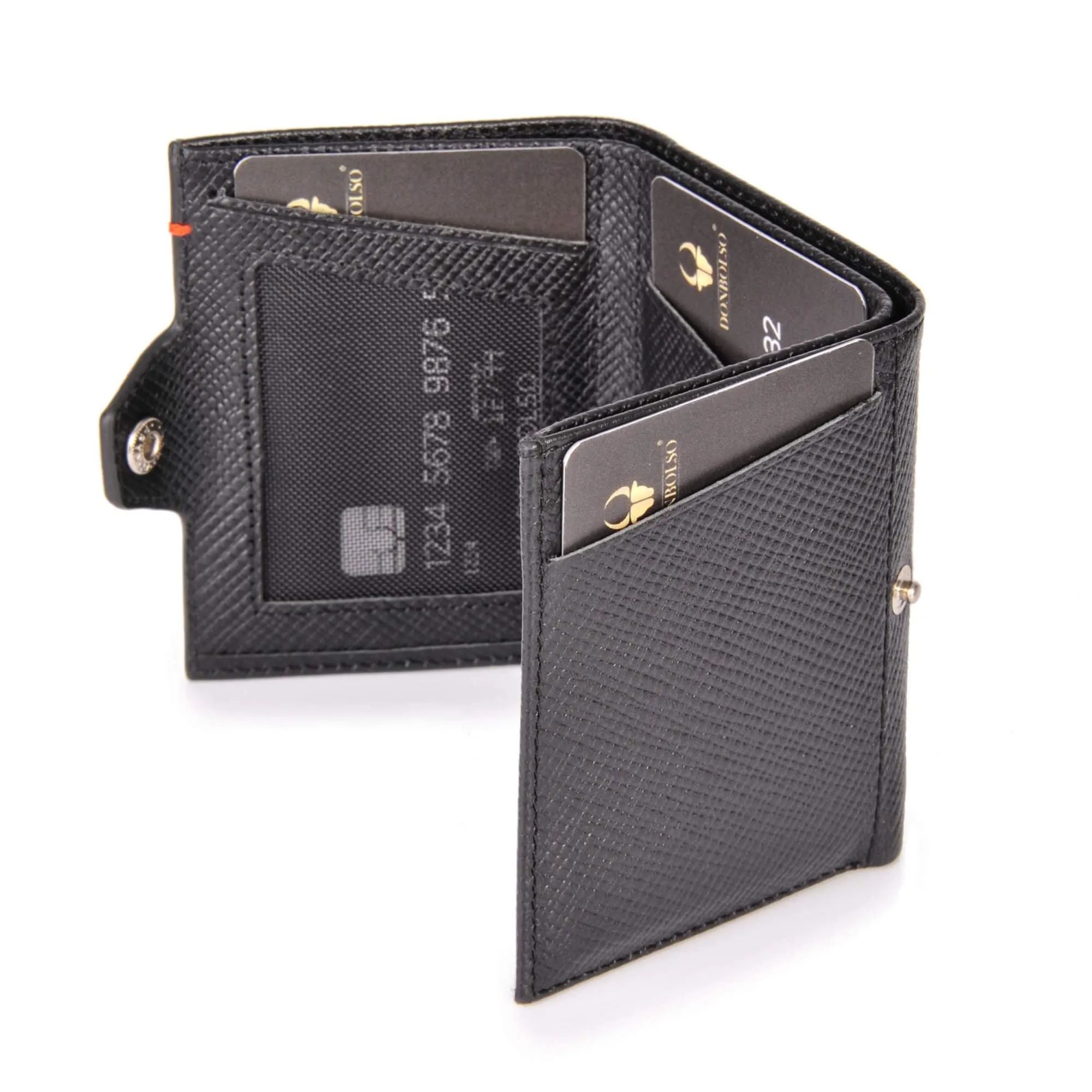 DONBOLSO Portafoglio NextGen in Pelle Saffiano Nero, Protezione RFID, Slim senza Portamonete - immagine 6