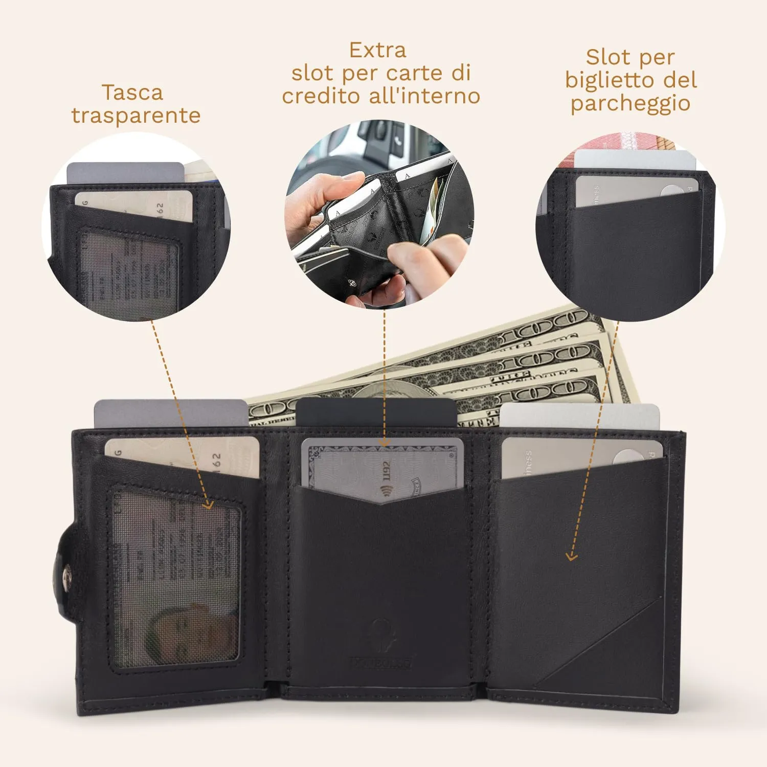 DONBOLSO Portafoglio Uomo Slim in Pelle Nappa Nero con Protezione RFID - immagine 5