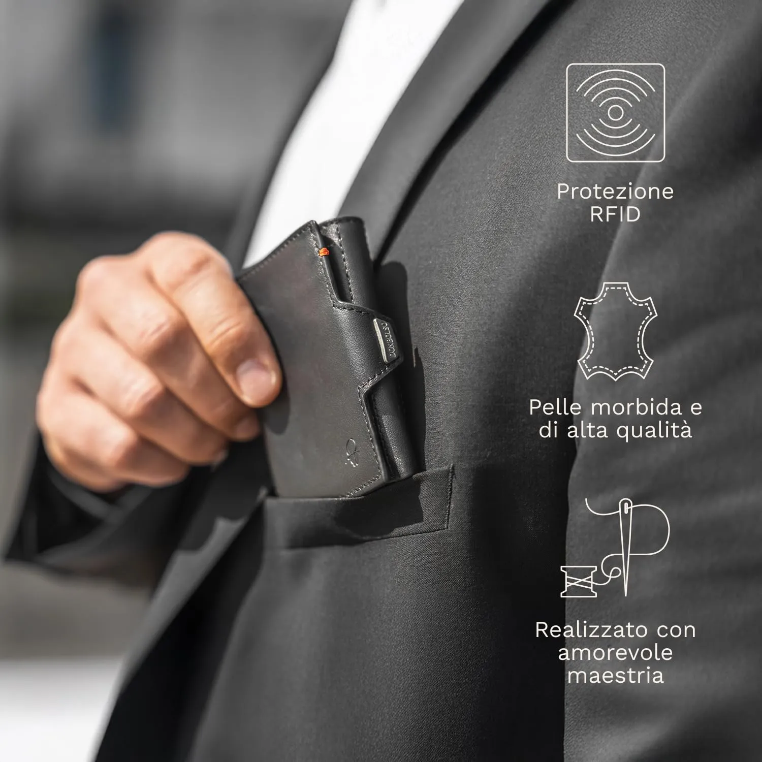 DONBOLSO Portafoglio Uomo Slim in Pelle Nappa Nero con Protezione RFID - immagine 6