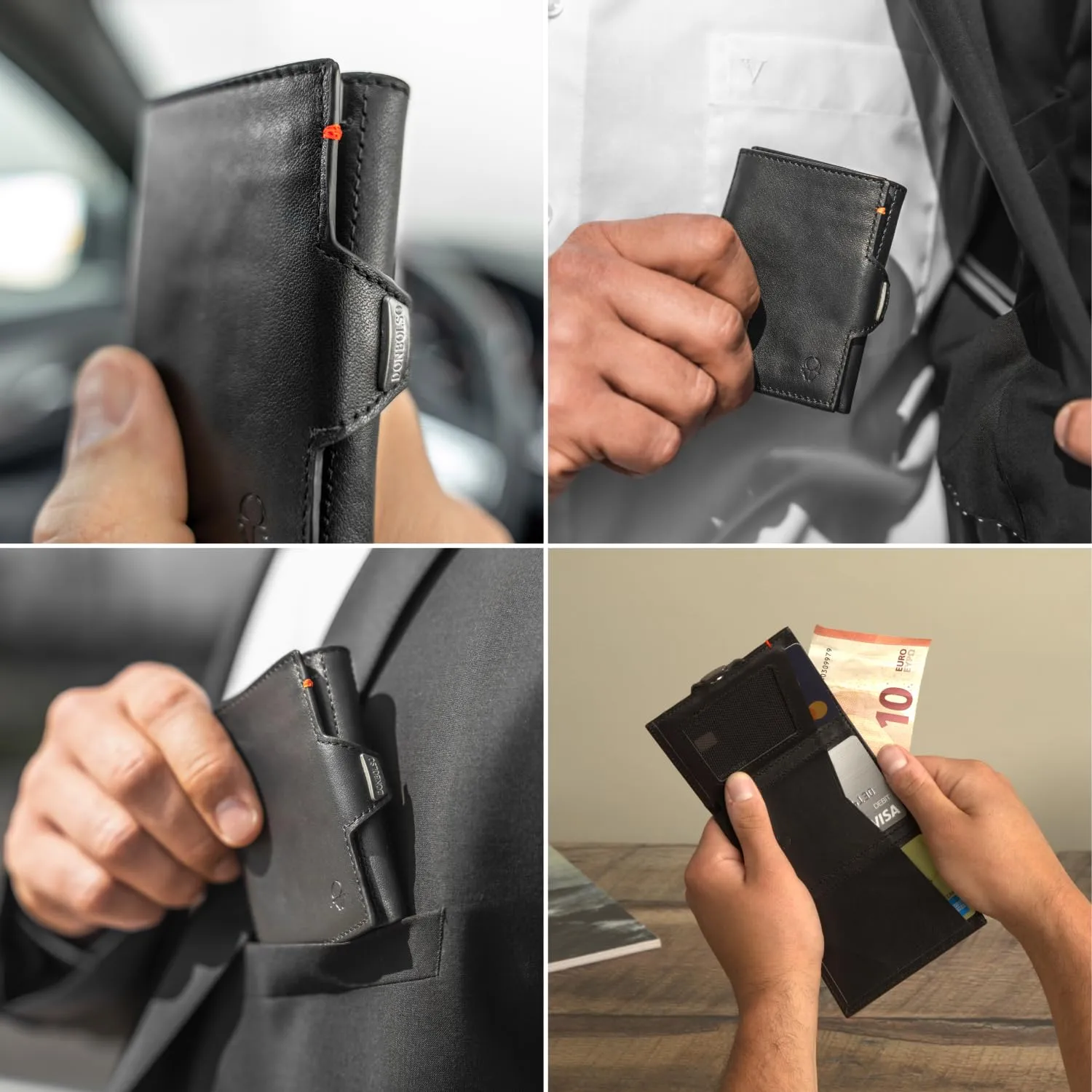 DONBOLSO Portafoglio Uomo Slim in Pelle Nappa Nero con Protezione RFID - immagine 7