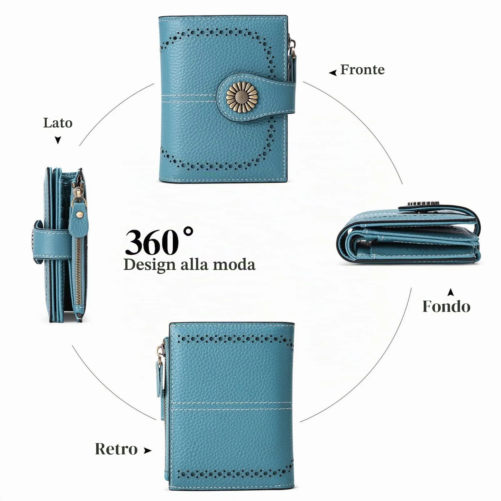 SENDEFN Portafoglio Donna in Pelle con Blocco RFID, 16 Scomparti per Carte, 2 Finestre di Identificazione e 1 Tasca con Cerniera - immagine 3