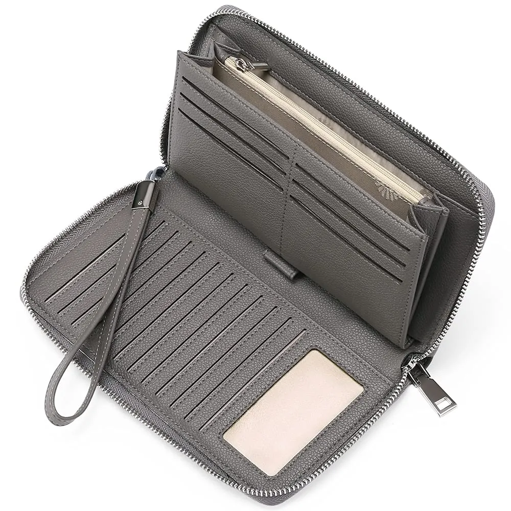 GAEKEAO Portafoglio Donna Grande in Pelle con Blocco RFID e Portamonete con Chiusura a Cerniera - immagine 1