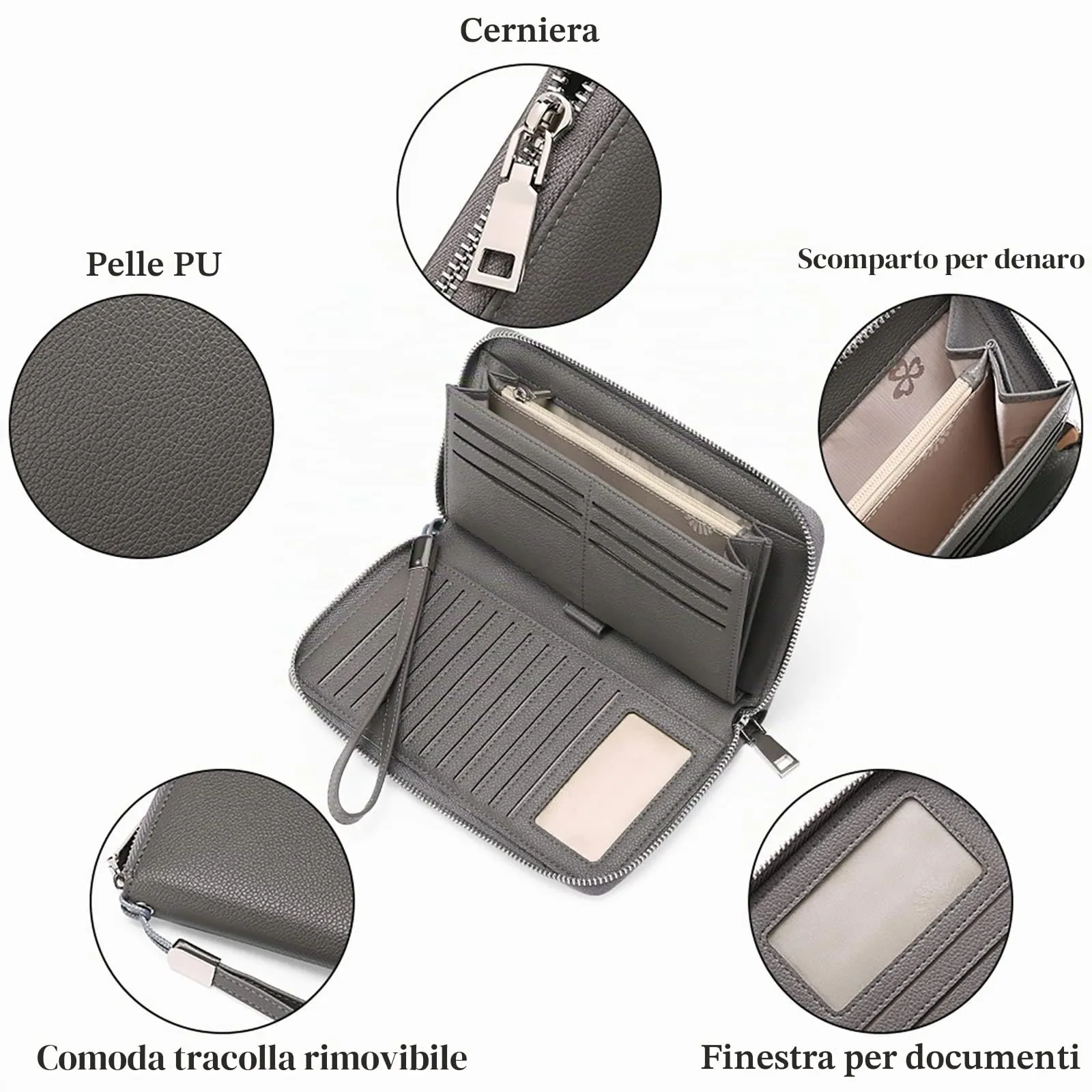 GAEKEAO Portafoglio Donna Grande in Pelle con Blocco RFID e Portamonete con Chiusura a Cerniera - immagine 3