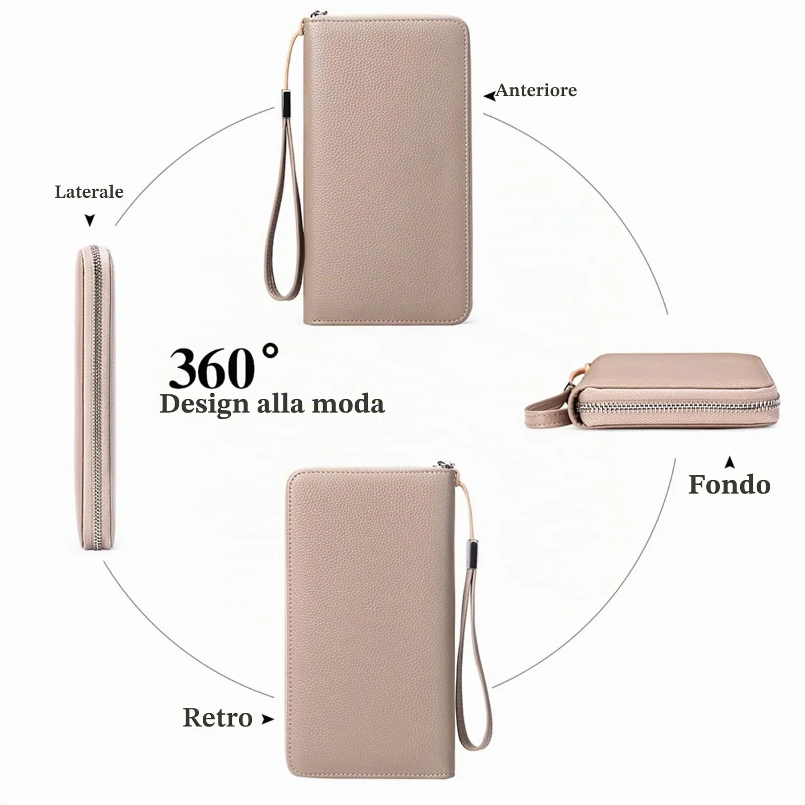 GAEKEAO Portafoglio Donna Grande in Pelle con Blocco RFID e Chiusura a Cerniera - immagine 3
