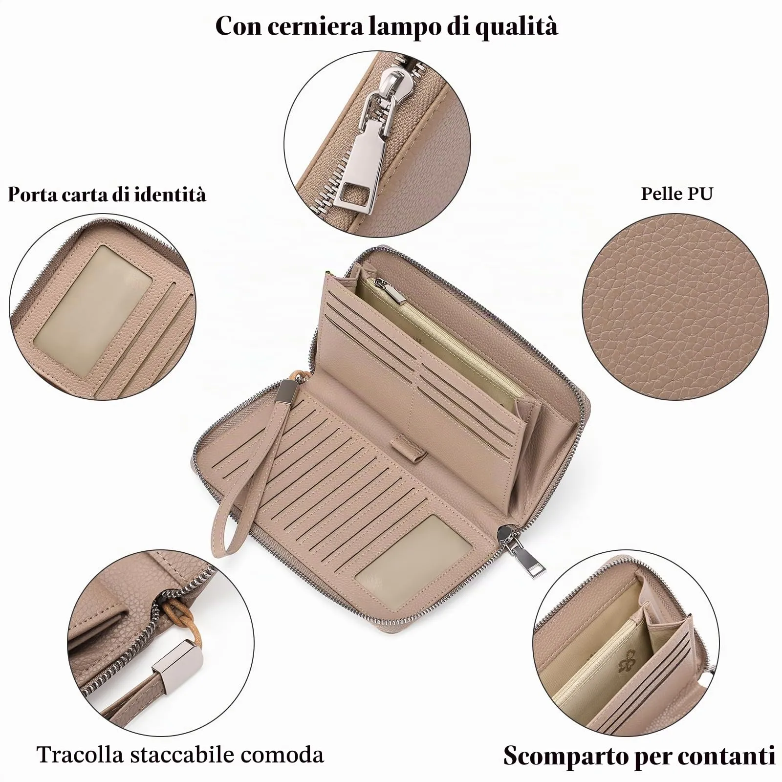 GAEKEAO Portafoglio Donna Grande in Pelle con Blocco RFID e Chiusura a Cerniera - immagine 4