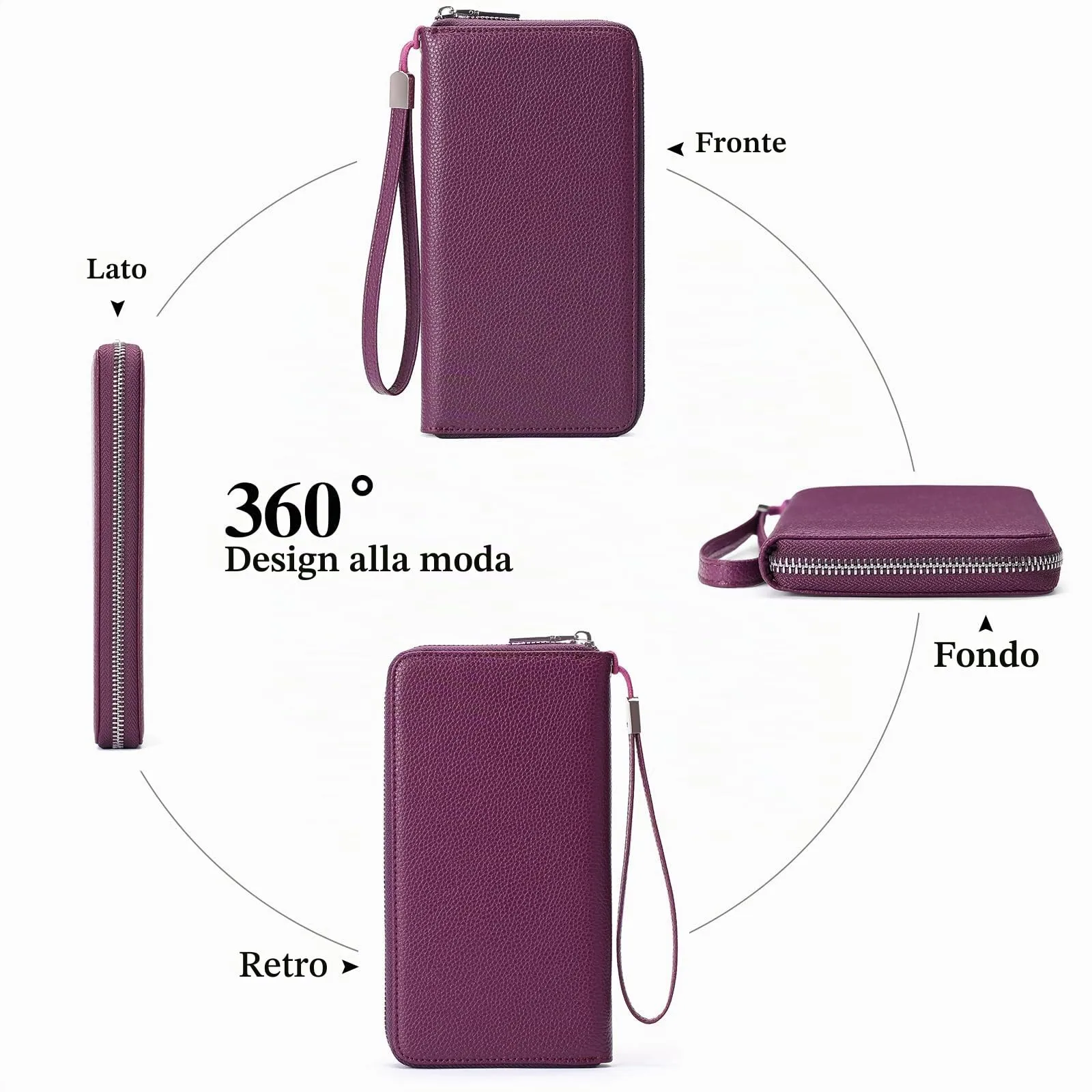 GAEKEAO Portafoglio Donna Grande in Pelle con Blocco RFID e Portamonete con Chiusura a Cerniera - immagine 5