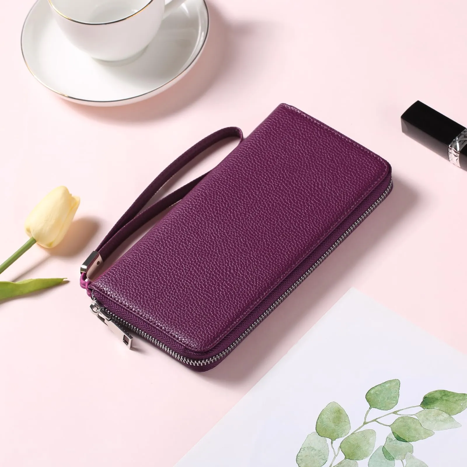 GAEKEAO Portafoglio Donna Grande in Pelle con Blocco RFID e Portamonete con Chiusura a Cerniera - immagine 6