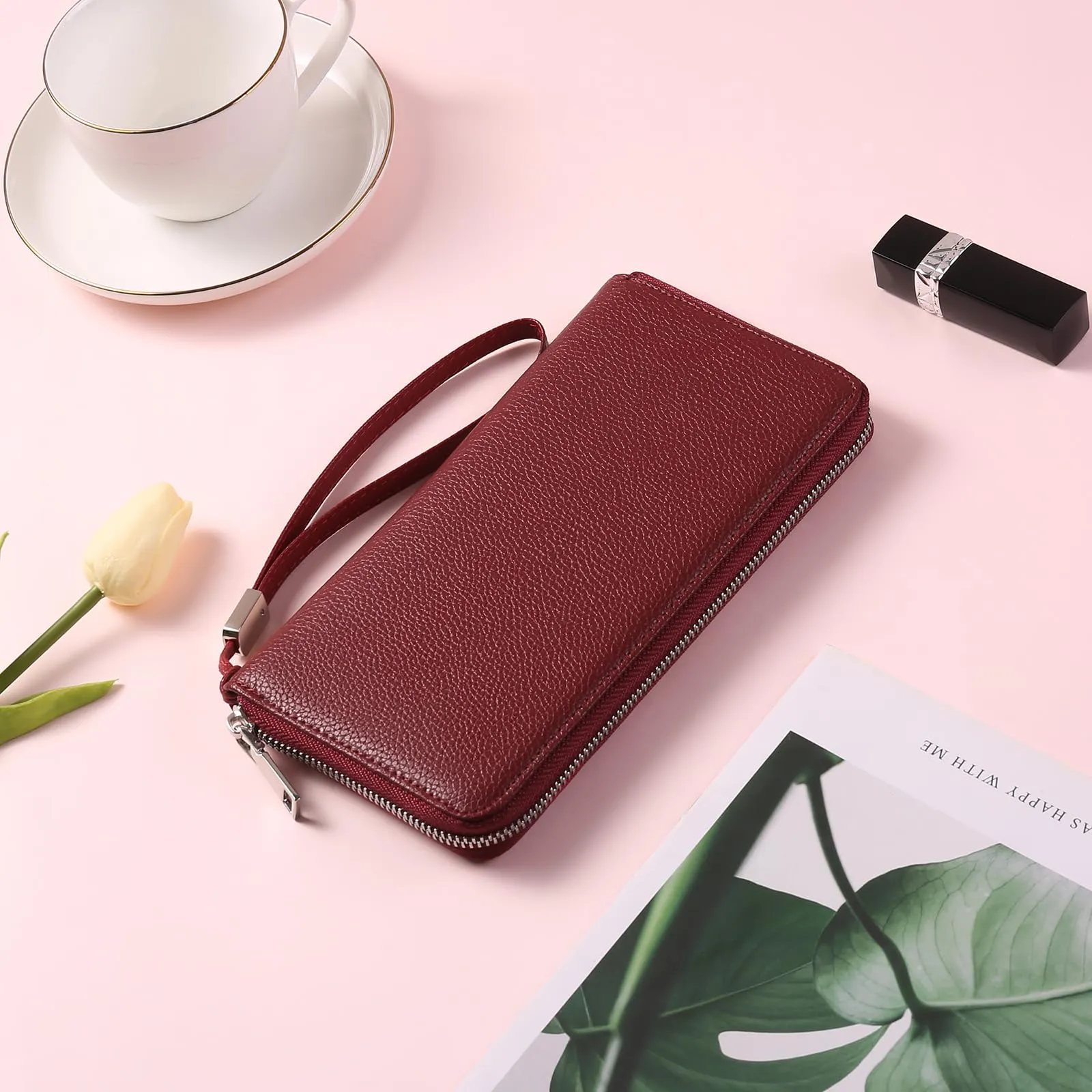 GAEKEAO Portafoglio Donna Grande in Pelle con Blocco RFID e Portamonete con Chiusura a Cerniera - immagine 3