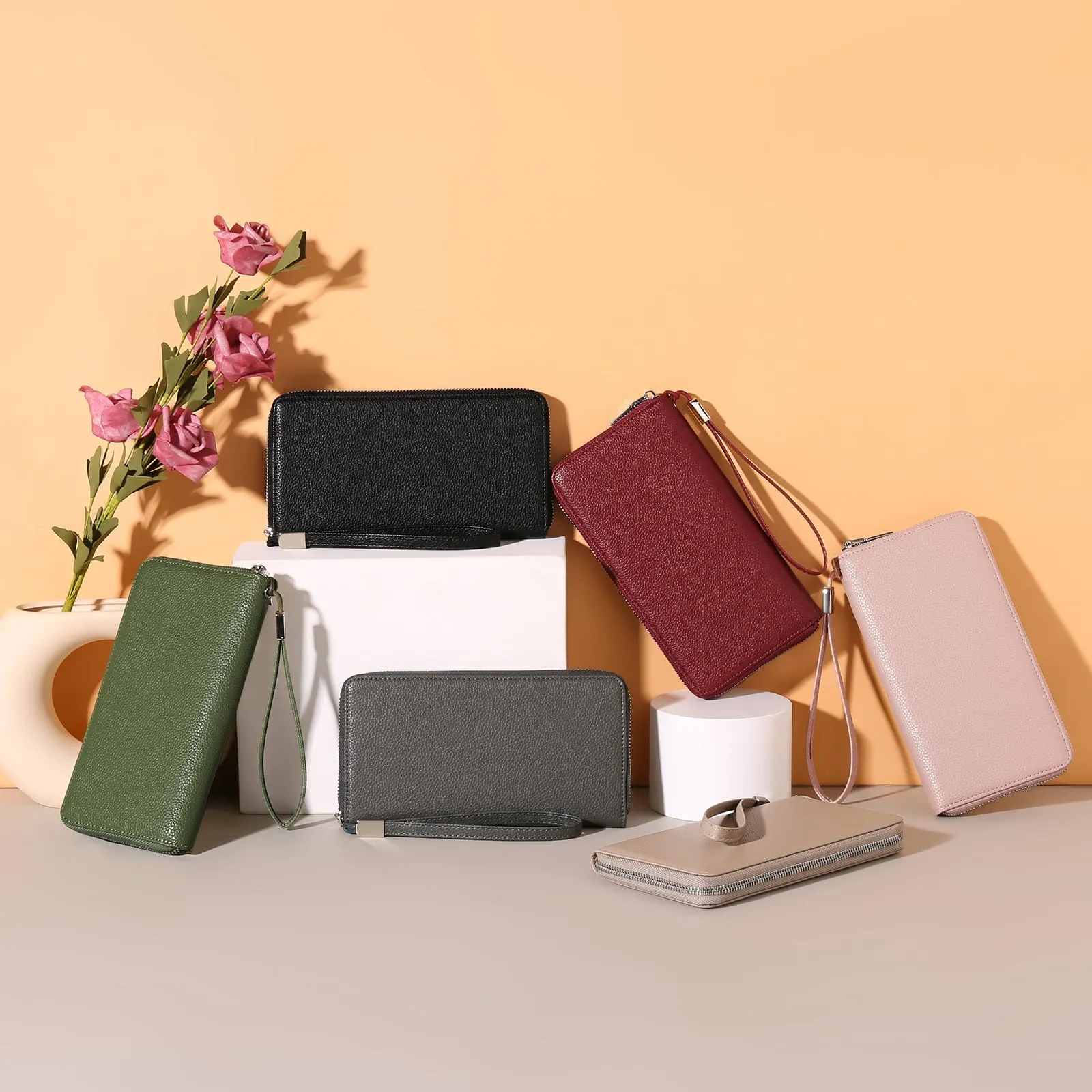 GAEKEAO Portafoglio Donna Grande in Pelle con Blocco RFID e Portamonete con Chiusura a Cerniera - immagine 5