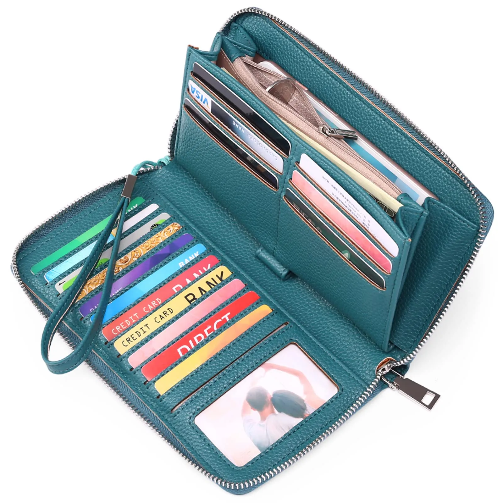 GAEKEAO Portafoglio Donna Grande in Pelle con Blocco RFID e Portamonete con Chiusura a Cerniera - immagine 4