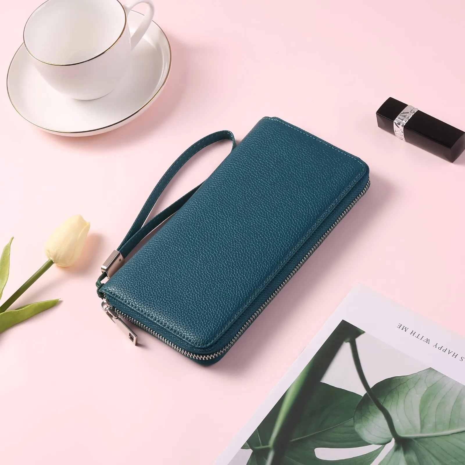 GAEKEAO Portafoglio Donna Grande in Pelle con Blocco RFID e Portamonete con Chiusura a Cerniera - immagine 6
