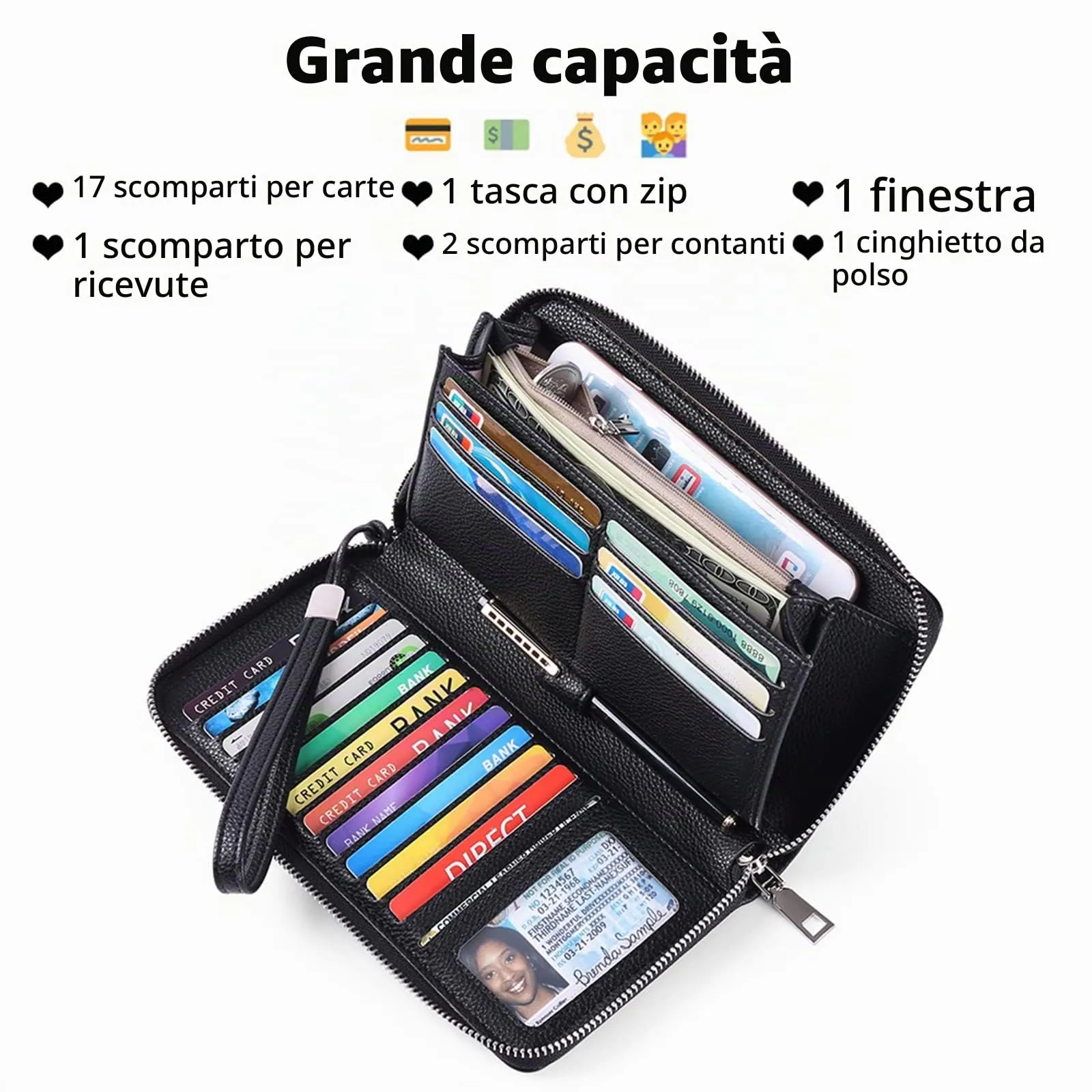 GAEKEAO Portafoglio Donna Grande in Pelle con Blocco RFID e Portamonete con Chiusura a Cerniera - immagine 2