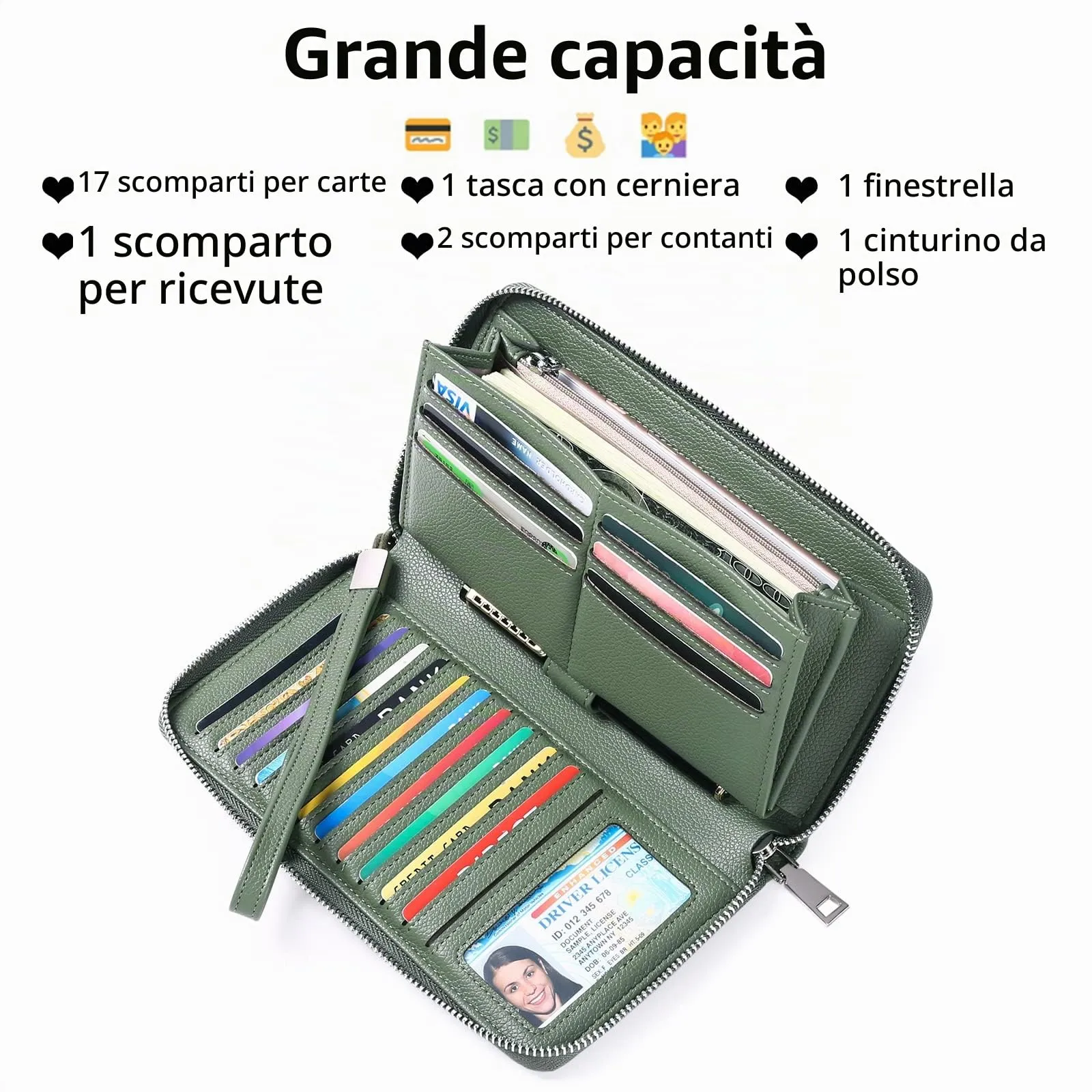 GAEKEAO Portafoglio Donna Grande in Pelle con Blocco RFID e Chiusura a Cerniera - immagine 2