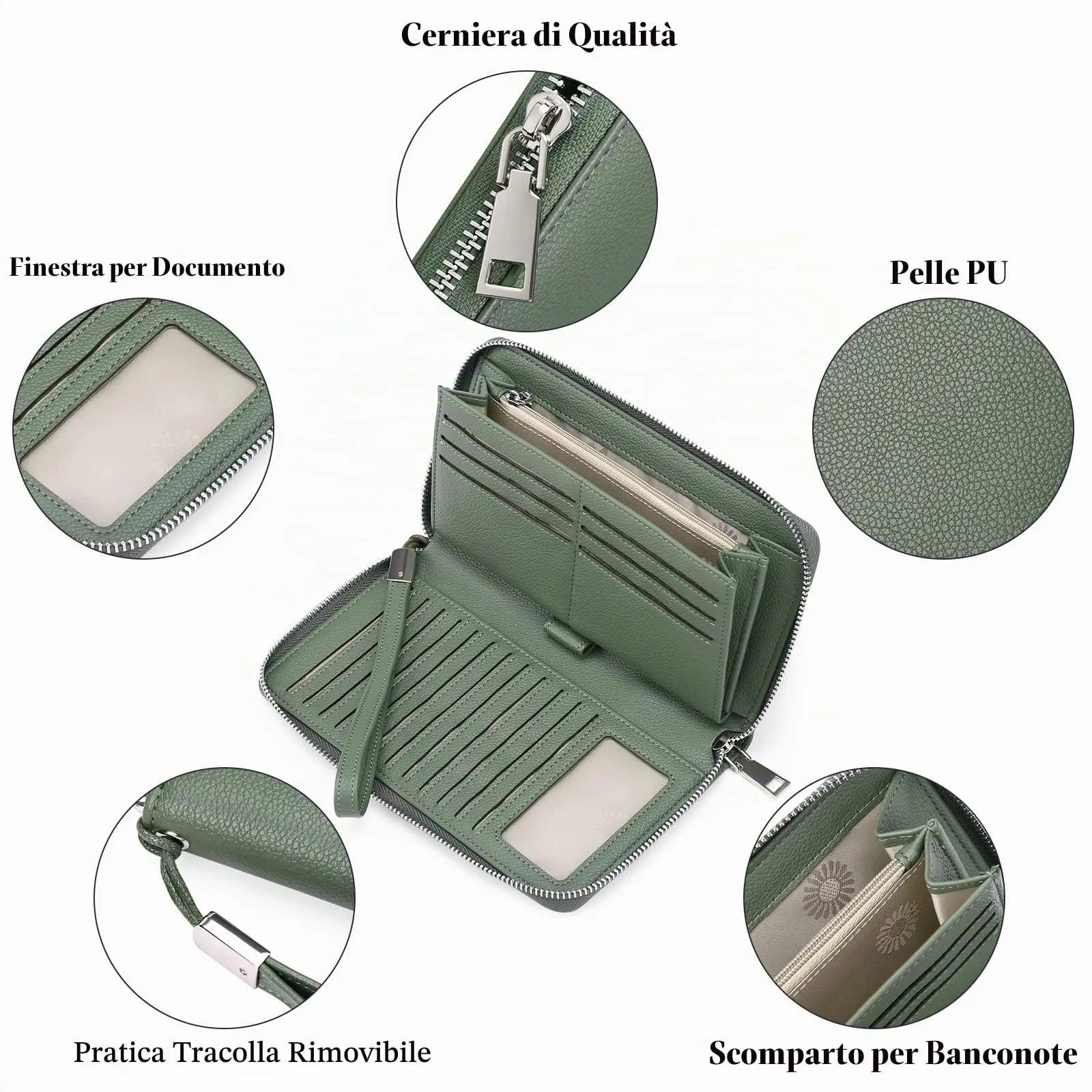 GAEKEAO Portafoglio Donna Grande in Pelle con Blocco RFID e Chiusura a Cerniera - immagine 3