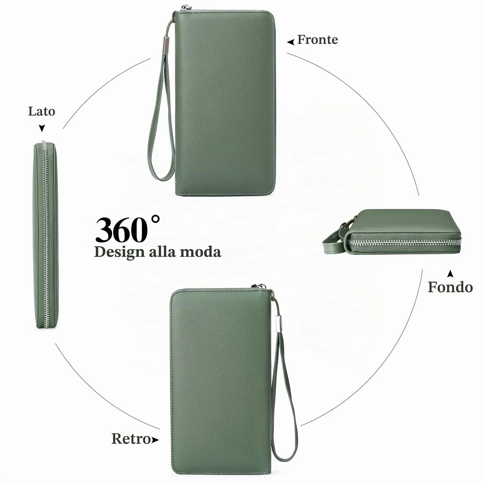 GAEKEAO Portafoglio Donna Grande in Pelle con Blocco RFID e Chiusura a Cerniera - immagine 4