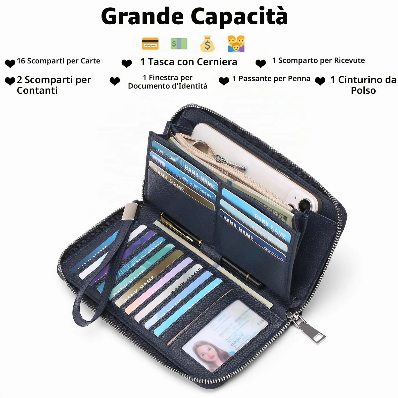 GAEKEAO Portafoglio Donna in Pelle PU con Blocco RFID e Chiusura a Cerniera - immagine 2