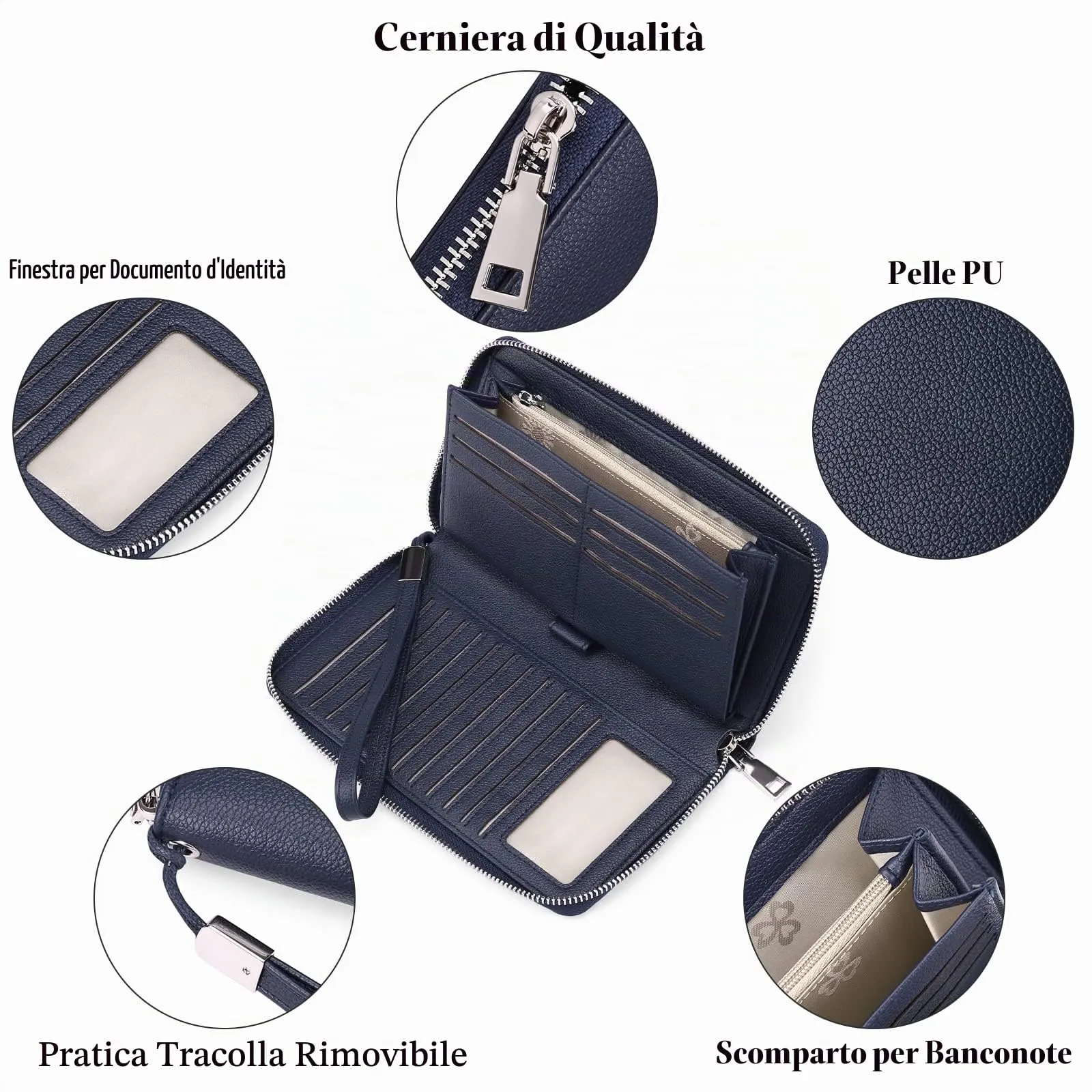 GAEKEAO Portafoglio Donna in Pelle PU con Blocco RFID e Chiusura a Cerniera - immagine 8