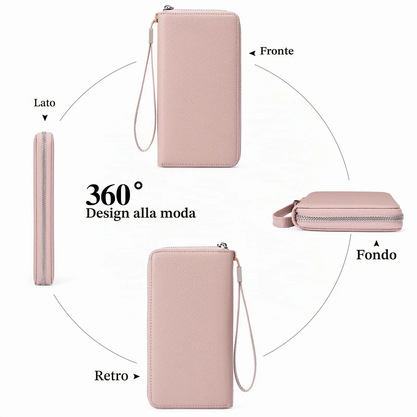 GAEKEAO Portafoglio Donna Grande in Pelle con Blocco RFID e Chiusura a Cerniera - immagine 2