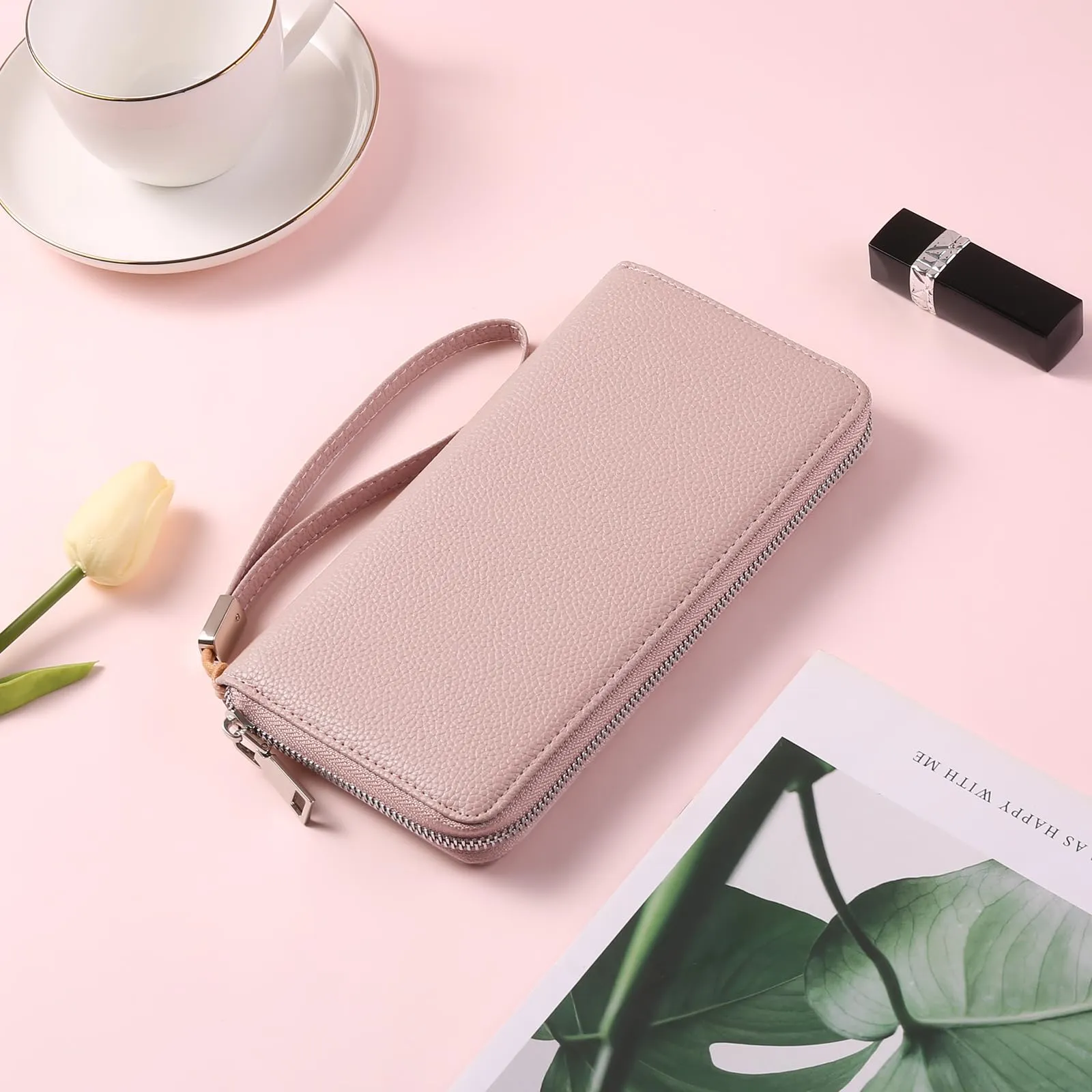 GAEKEAO Portafoglio Donna Grande in Pelle con Blocco RFID e Chiusura a Cerniera - immagine 3