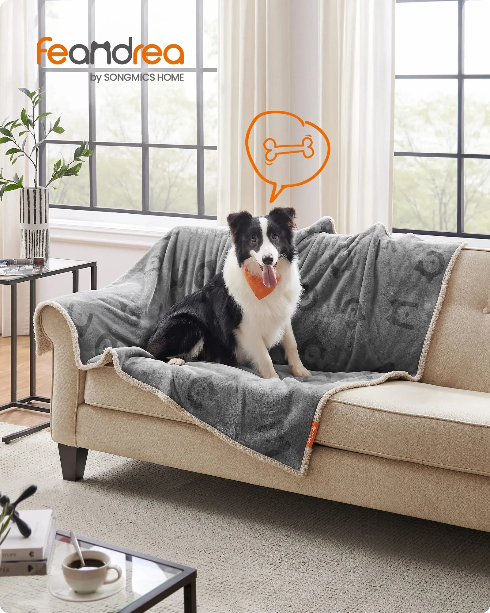 Feandrea Coperta Impermeabile per Cani e Gatti in Sherpa e Flanella, Reversibile e Lavabile, XL 152 x 127 cm, Grigio PPB060G01 - immagine 2