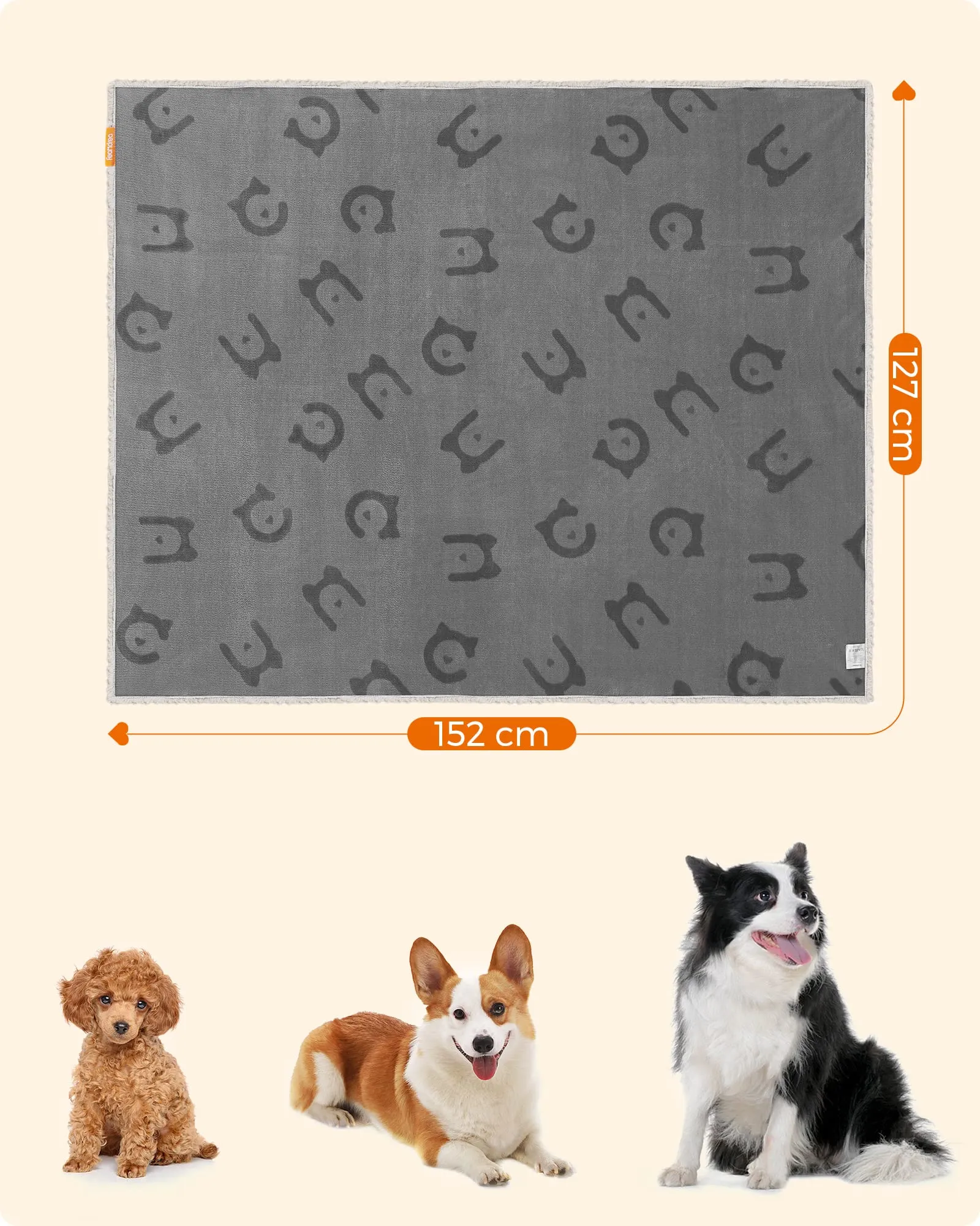 Feandrea Coperta Impermeabile per Cani e Gatti in Sherpa e Flanella, Reversibile e Lavabile, XL 152 x 127 cm, Grigio PPB060G01 - immagine 6