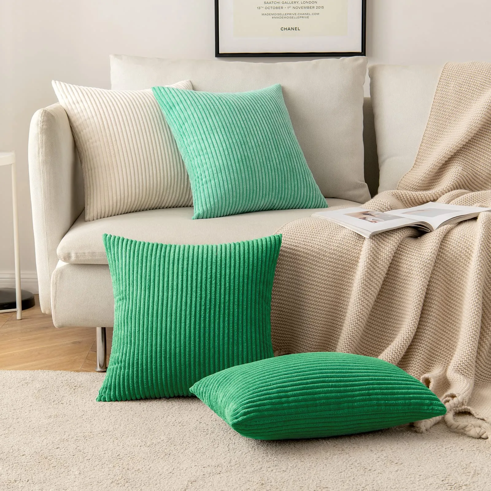 MIULEE Copricuscini 2 Pezzi per Divano Federe Cuscini per Camera da Letto Quadrate Decorative Federa in Velluto a Coste per Letto Matrimoniale Moderna per Casa 50X50 CM Verde Scuro - immagine 5