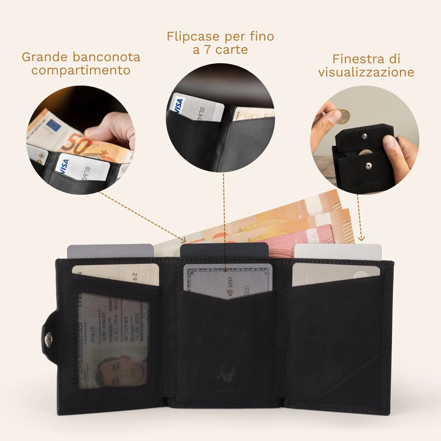 DONBOLSO Portafoglio NextGen Uomo in Pelle con Protezione RFID e Portamonete, Vintage Nero - immagine 5