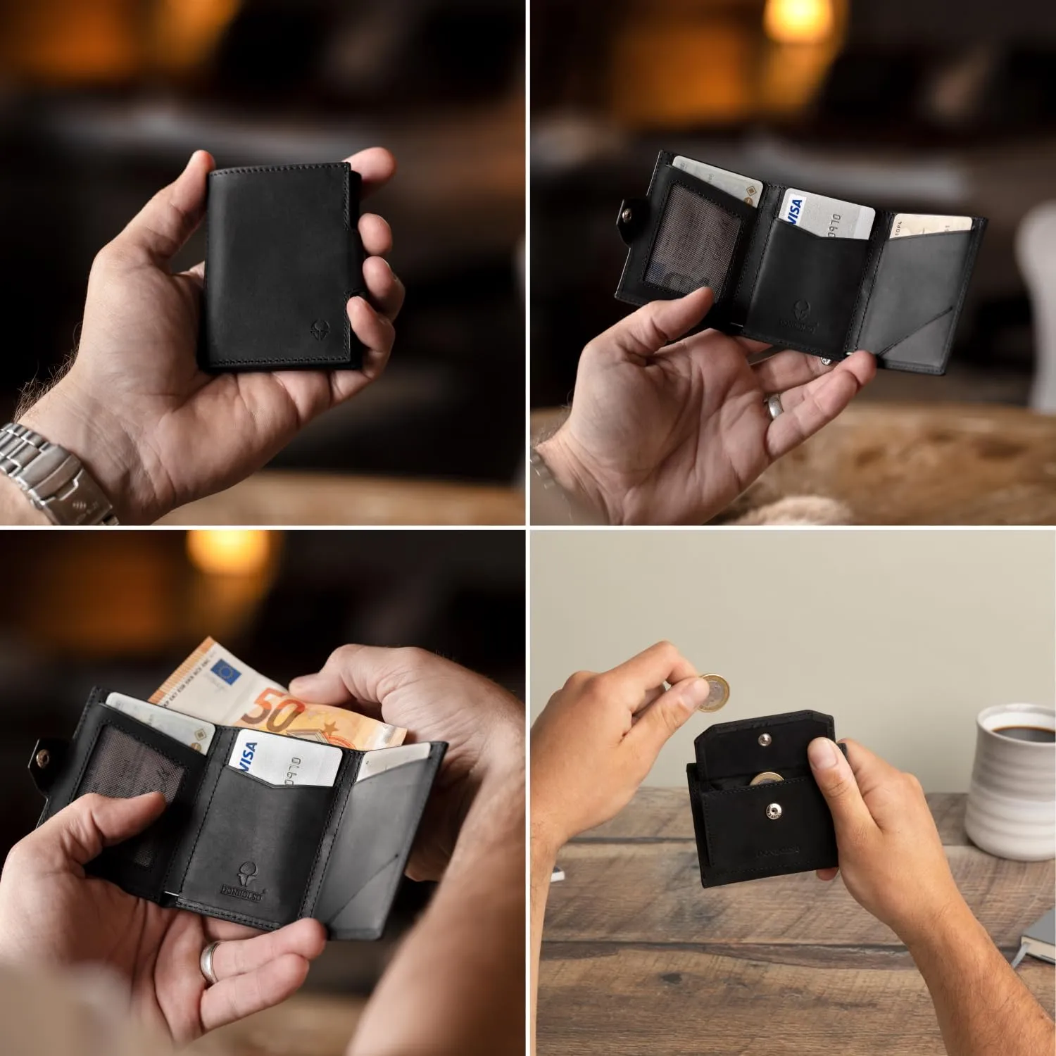 DONBOLSO Portafoglio NextGen Uomo in Pelle con Protezione RFID e Portamonete, Vintage Nero - immagine 7