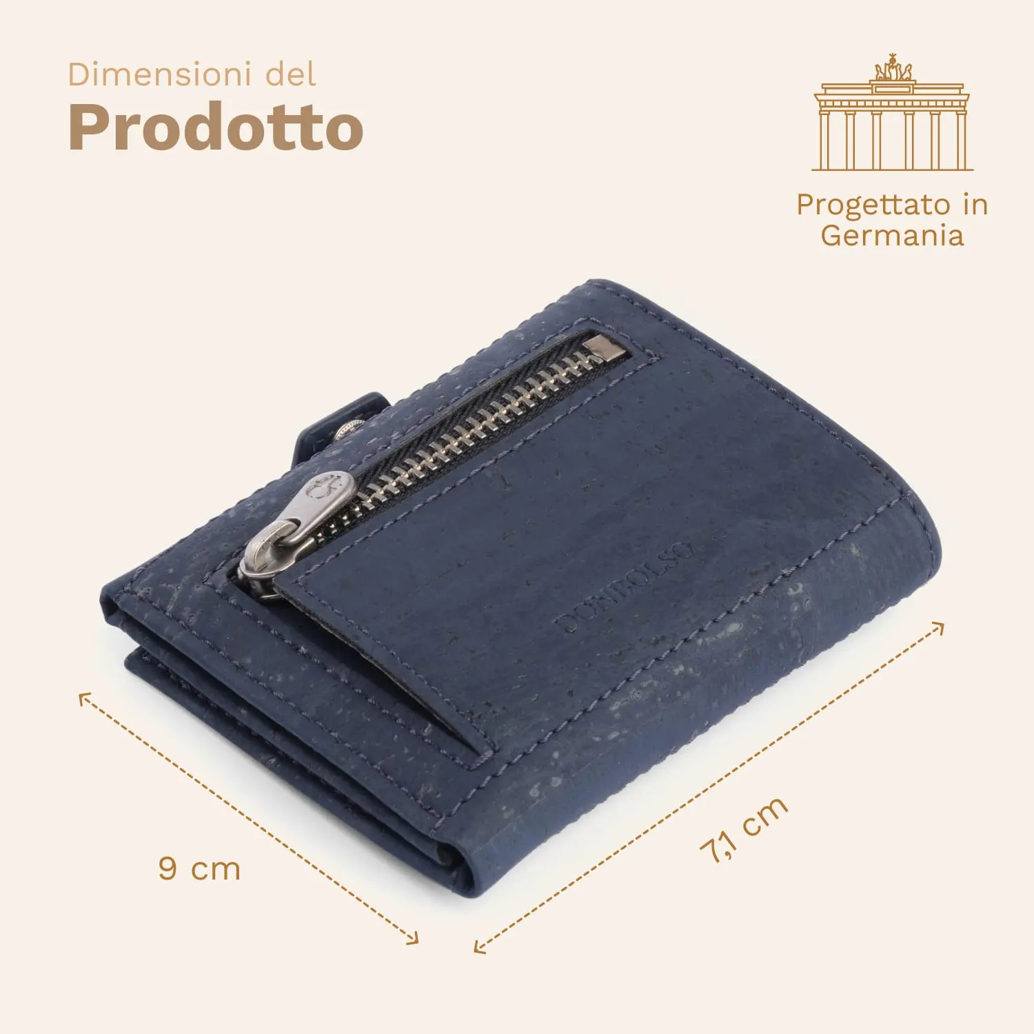 DONBOLSO Portafoglio in Pelle di Sughero NextGen Vegana con Portamonete e Protezione RFID, Blu - immagine 3