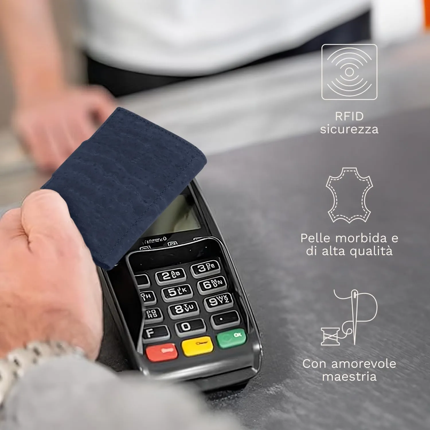 DONBOLSO Portafoglio in Pelle di Sughero NextGen Vegana con Portamonete e Protezione RFID, Blu - immagine 6