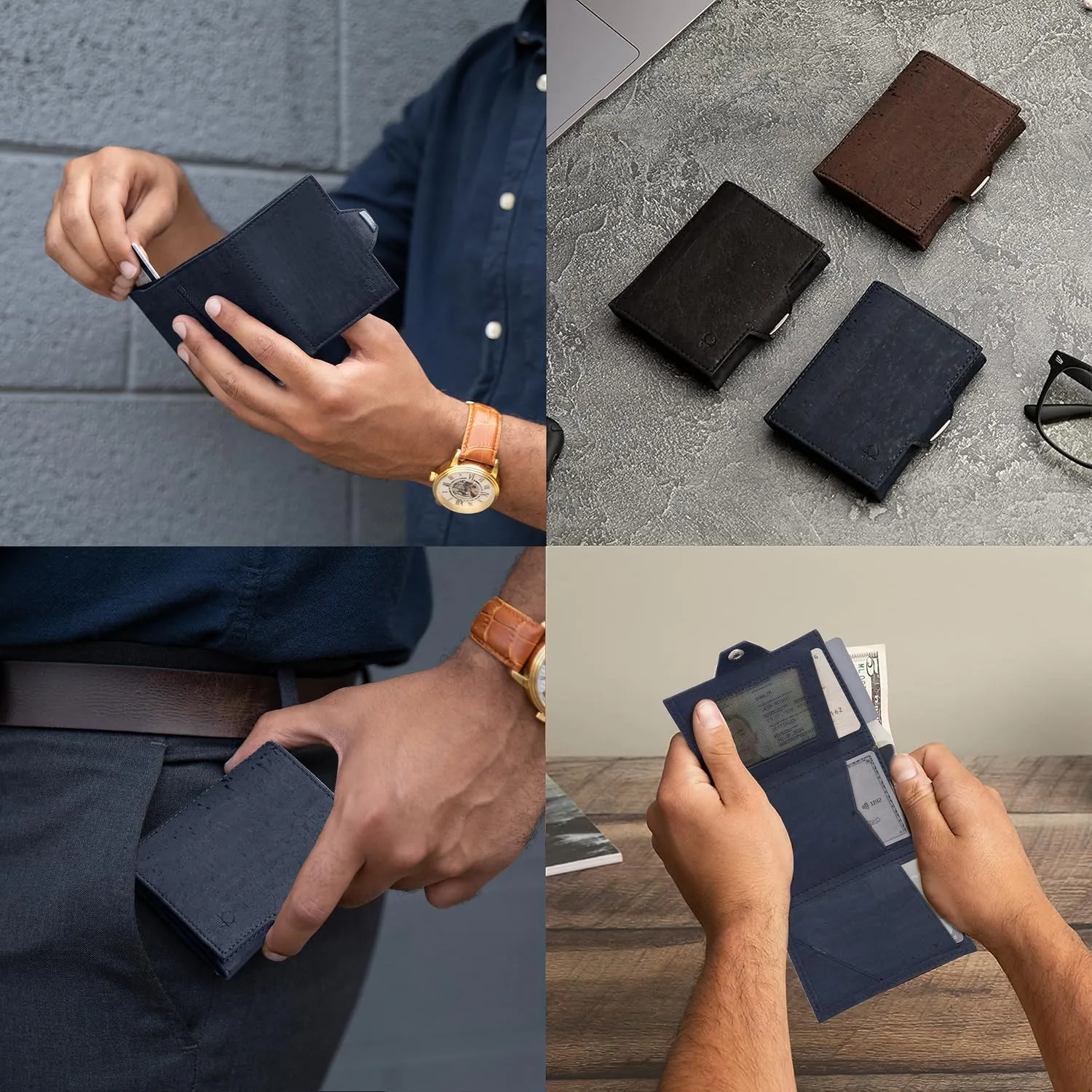 DONBOLSO Portafoglio in Pelle di Sughero NextGen Vegana con Portamonete e Protezione RFID, Blu - immagine 7