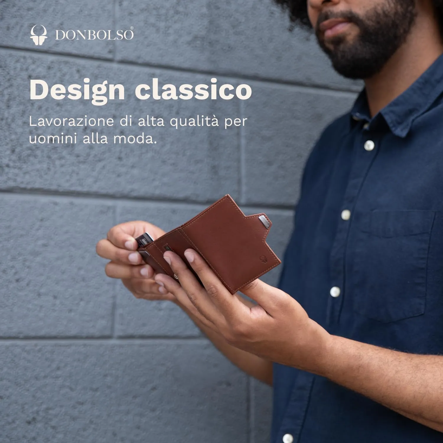 DONBOLSO NextGen Portafoglio Uomo Slim in Pelle con Protezione RFID e Portamonete, Nappa Marrone - immagine 2