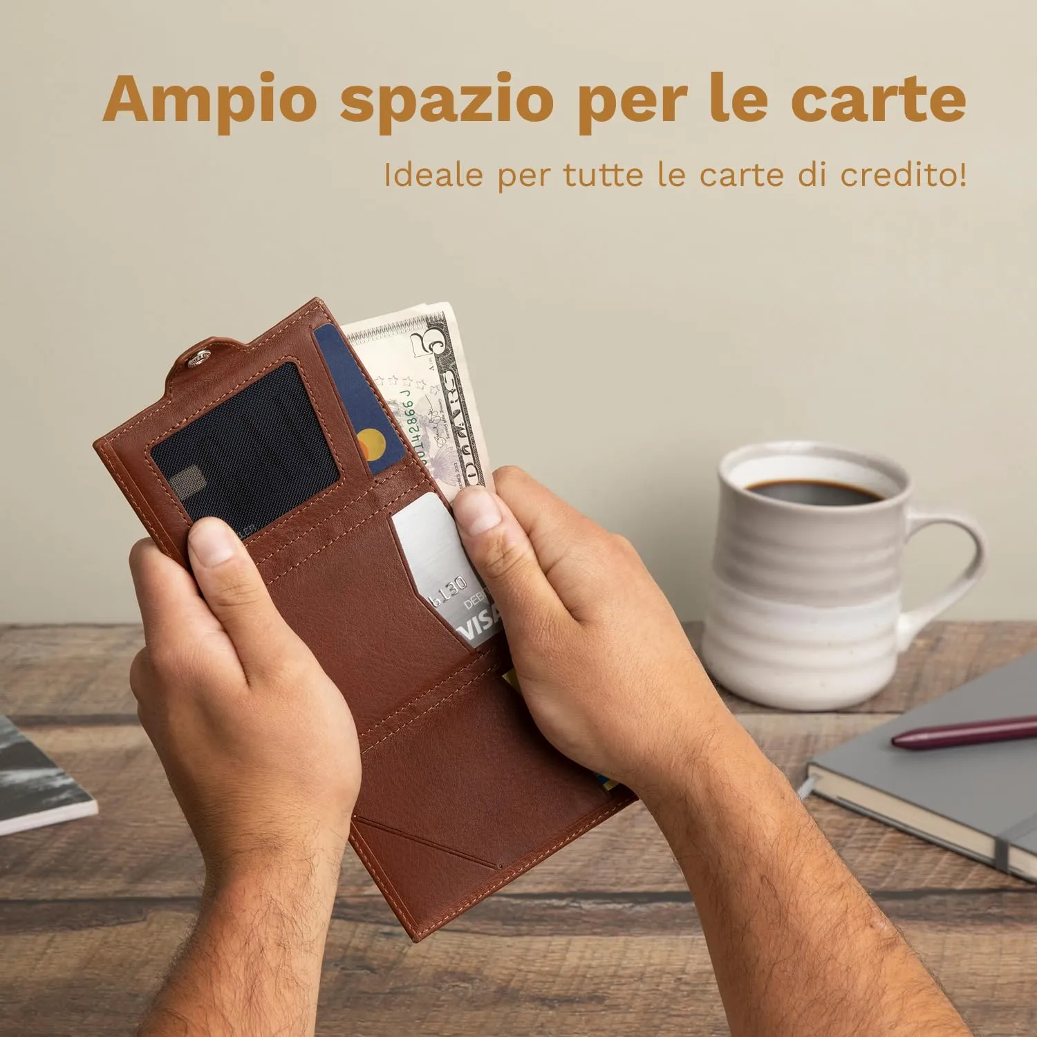 DONBOLSO NextGen Portafoglio Uomo Slim in Pelle con Protezione RFID e Portamonete, Nappa Marrone - immagine 4