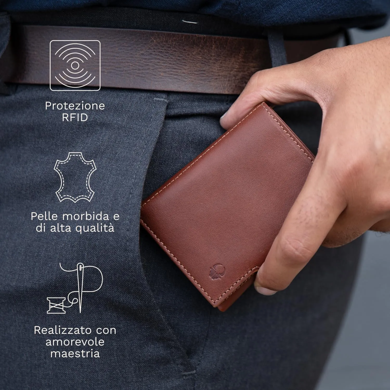 DONBOLSO NextGen Portafoglio Uomo Slim in Pelle con Protezione RFID e Portamonete, Nappa Marrone - immagine 6