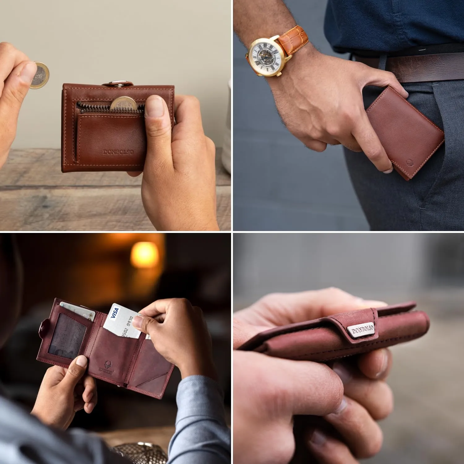 DONBOLSO NextGen Portafoglio Uomo Slim in Pelle con Protezione RFID e Portamonete, Nappa Marrone - immagine 7