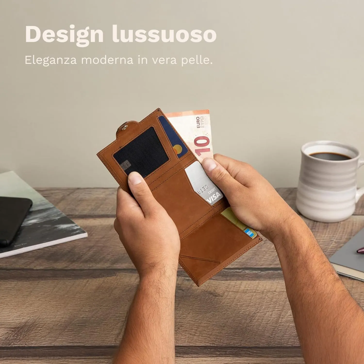 DONBOLSO NextGen Portafoglio Uomo in Pelle con Protezione RFID e Portamonete, Marrone - immagine 4