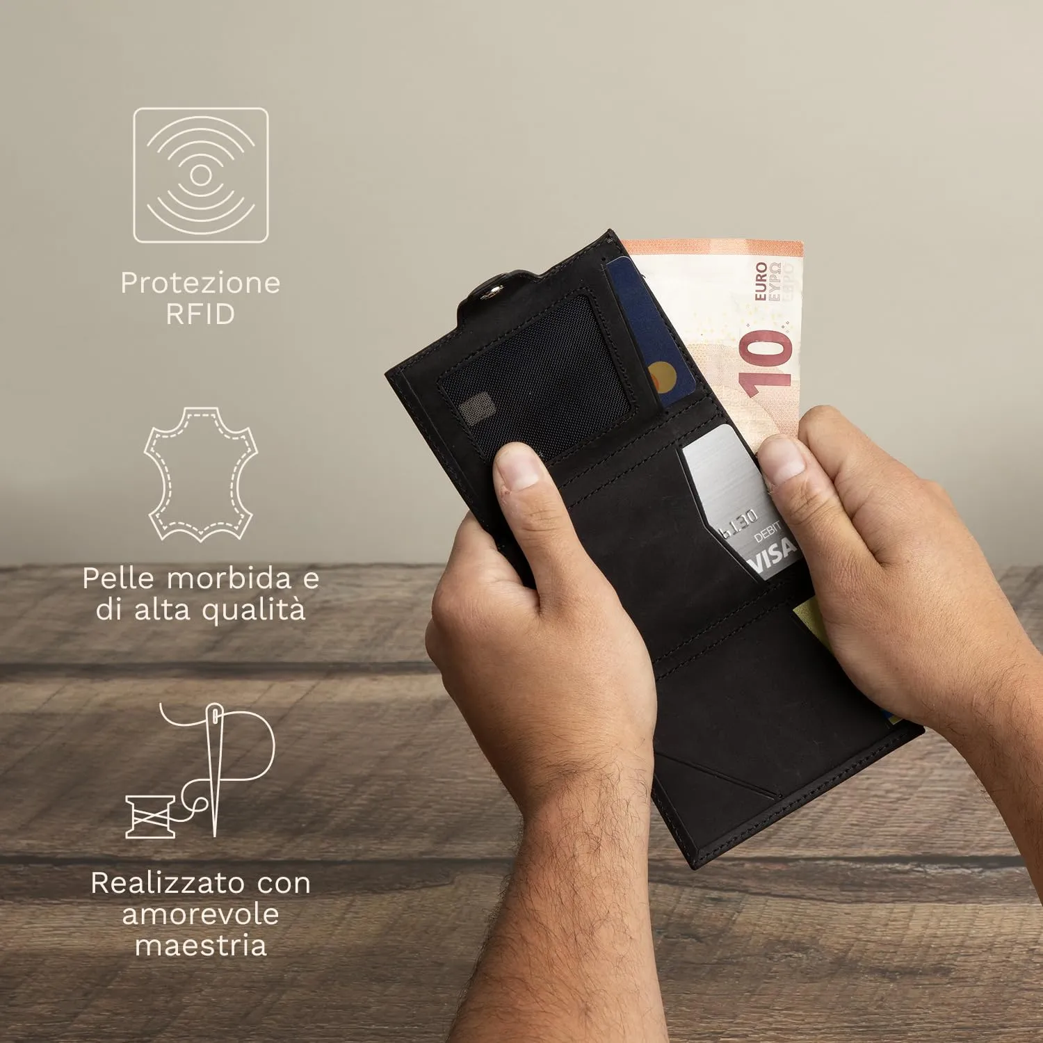 DONBOLSO NextGen Portafoglio Uomo in Pelle con Portamonete e Protezione RFID, Nero - immagine 6