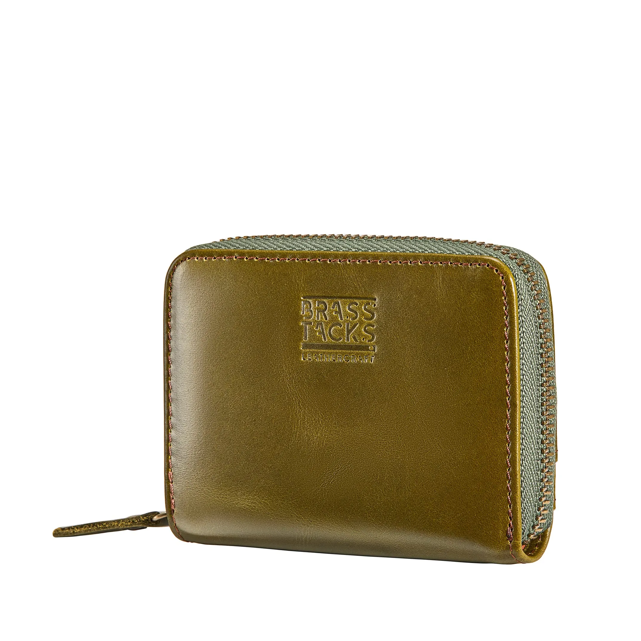 BRASS TACKS Leathercraft Portafoglio Piccolo in Vera Pelle con Protezione RFID, 11 Scomparti per Carte e Cerniera, Verde - immagine 1