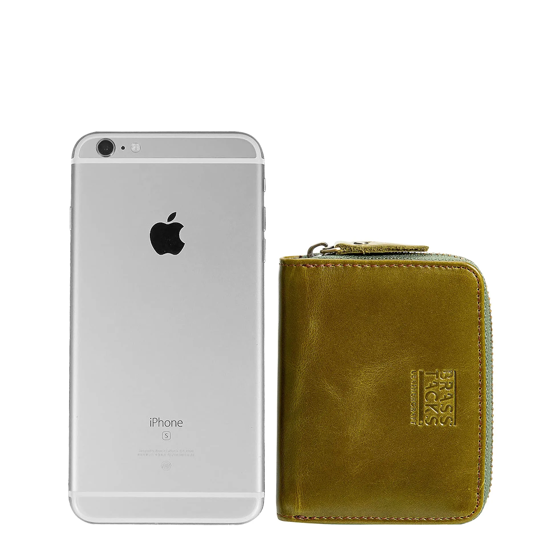 BRASS TACKS Leathercraft Portafoglio Piccolo in Vera Pelle con Protezione RFID, 11 Scomparti per Carte e Cerniera, Verde - immagine 3