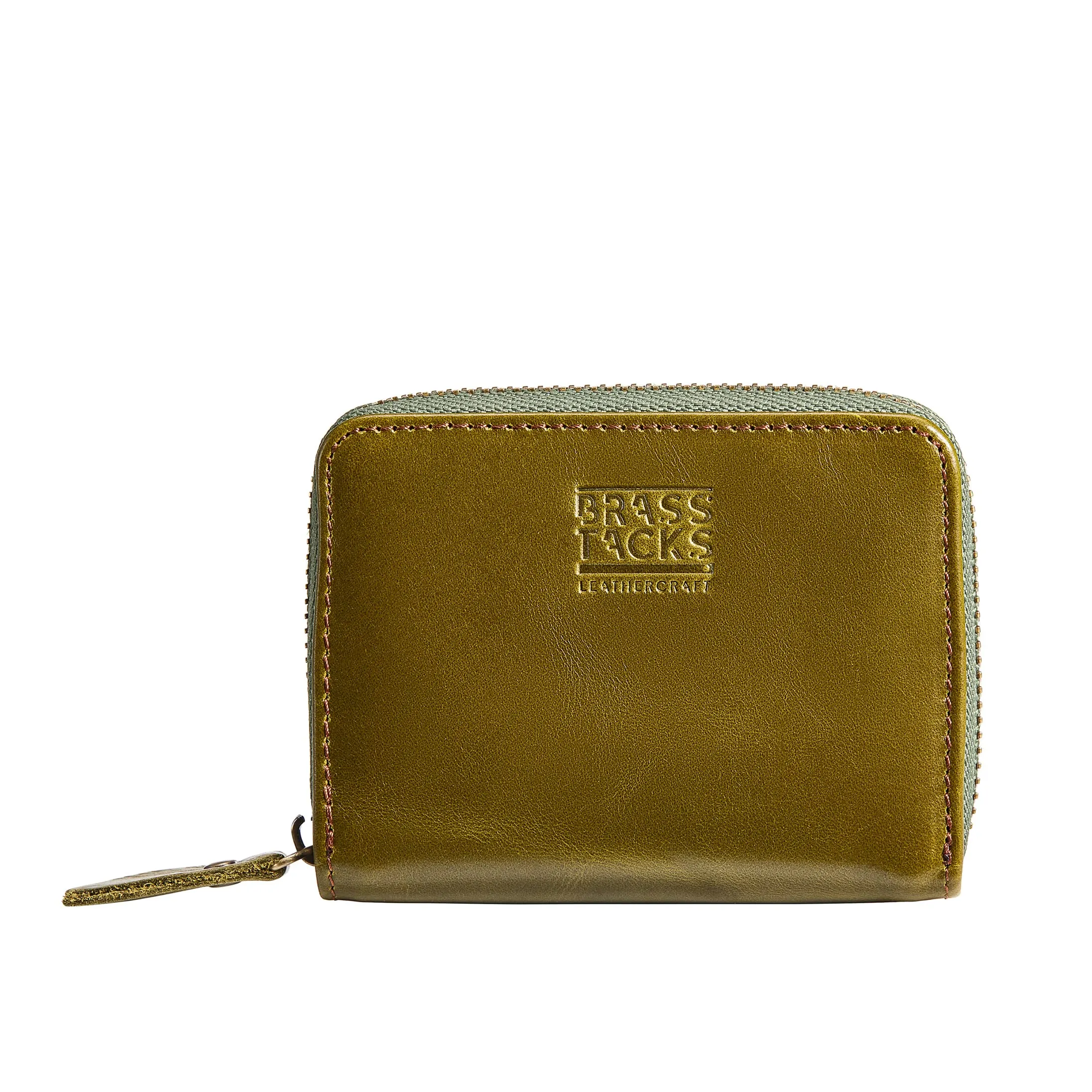 BRASS TACKS Leathercraft Portafoglio Piccolo in Vera Pelle con Protezione RFID, 11 Scomparti per Carte e Cerniera, Verde - immagine 7