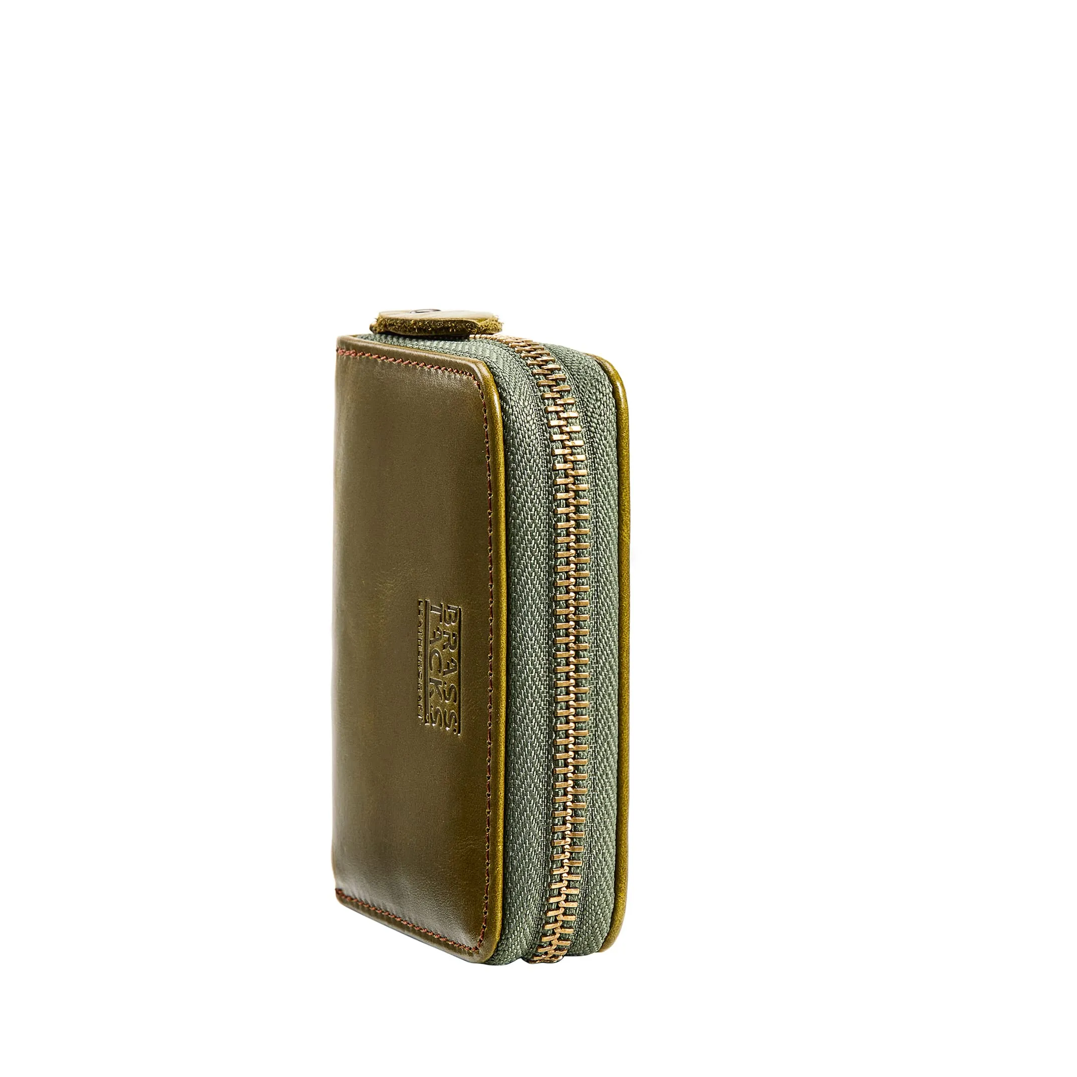 BRASS TACKS Leathercraft Portafoglio Piccolo in Vera Pelle con Protezione RFID, 11 Scomparti per Carte e Cerniera, Verde - immagine 8